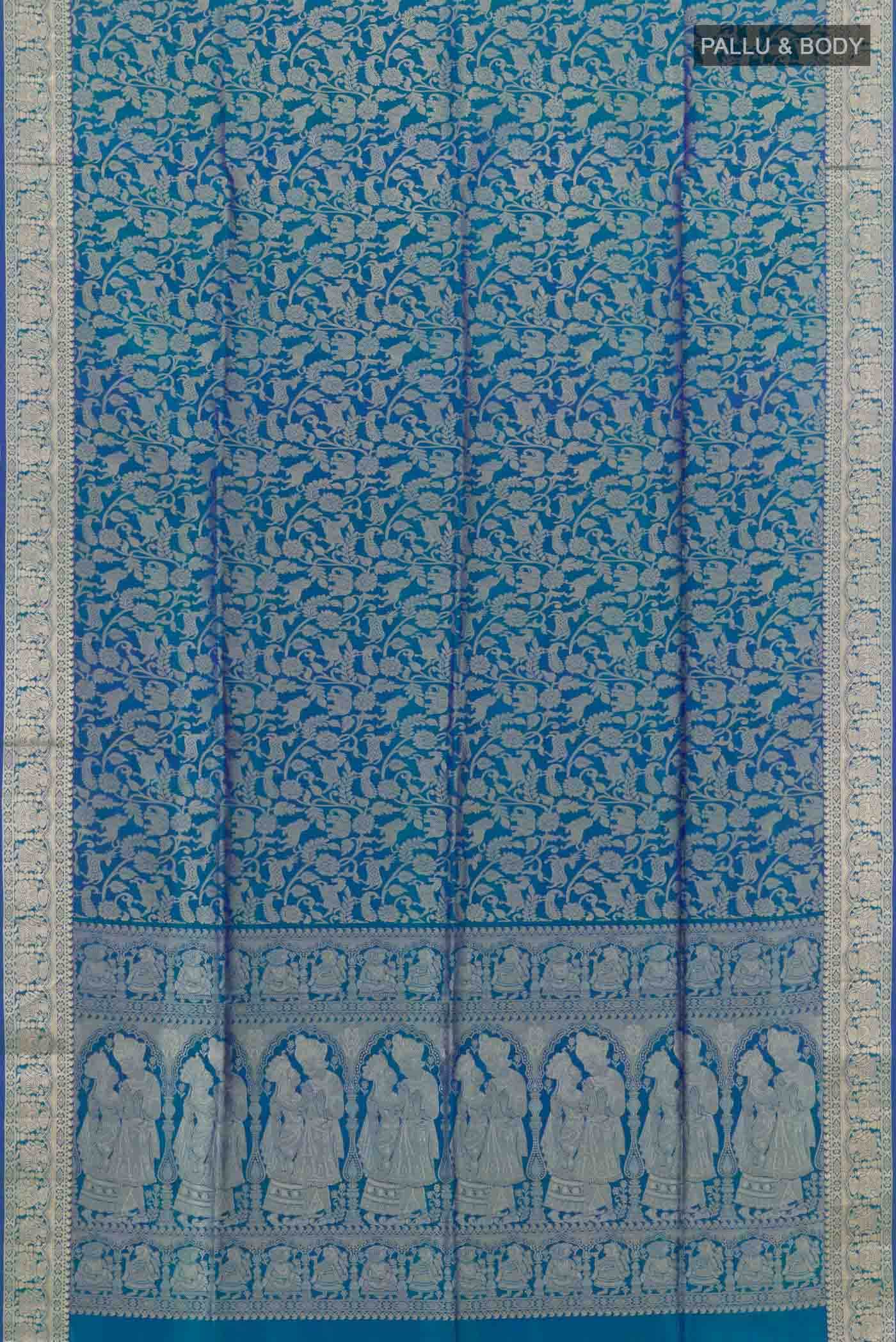 Peacock Blue Dual Tone Soft Silk Saree