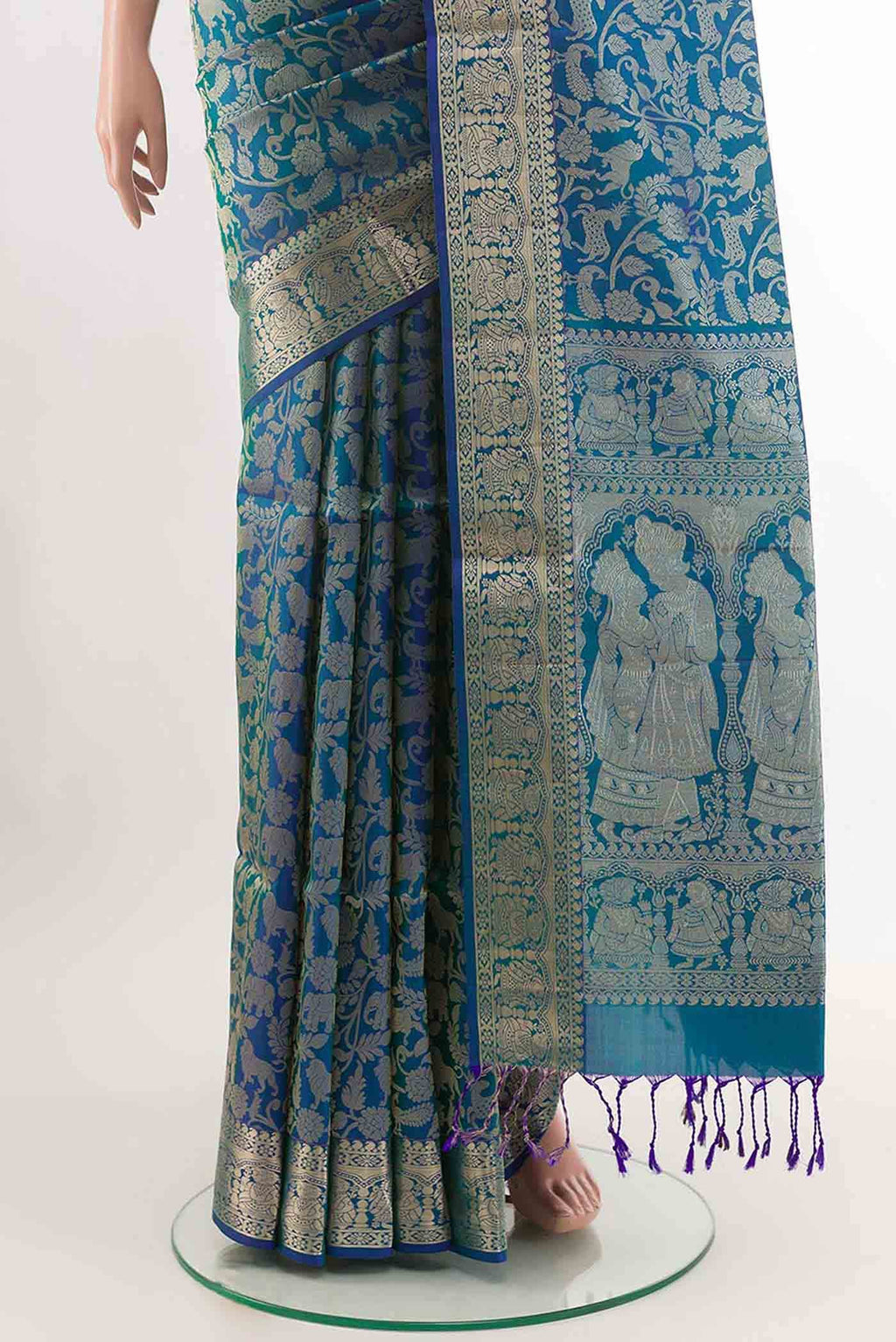Peacock Blue Dual Tone Soft Silk Saree