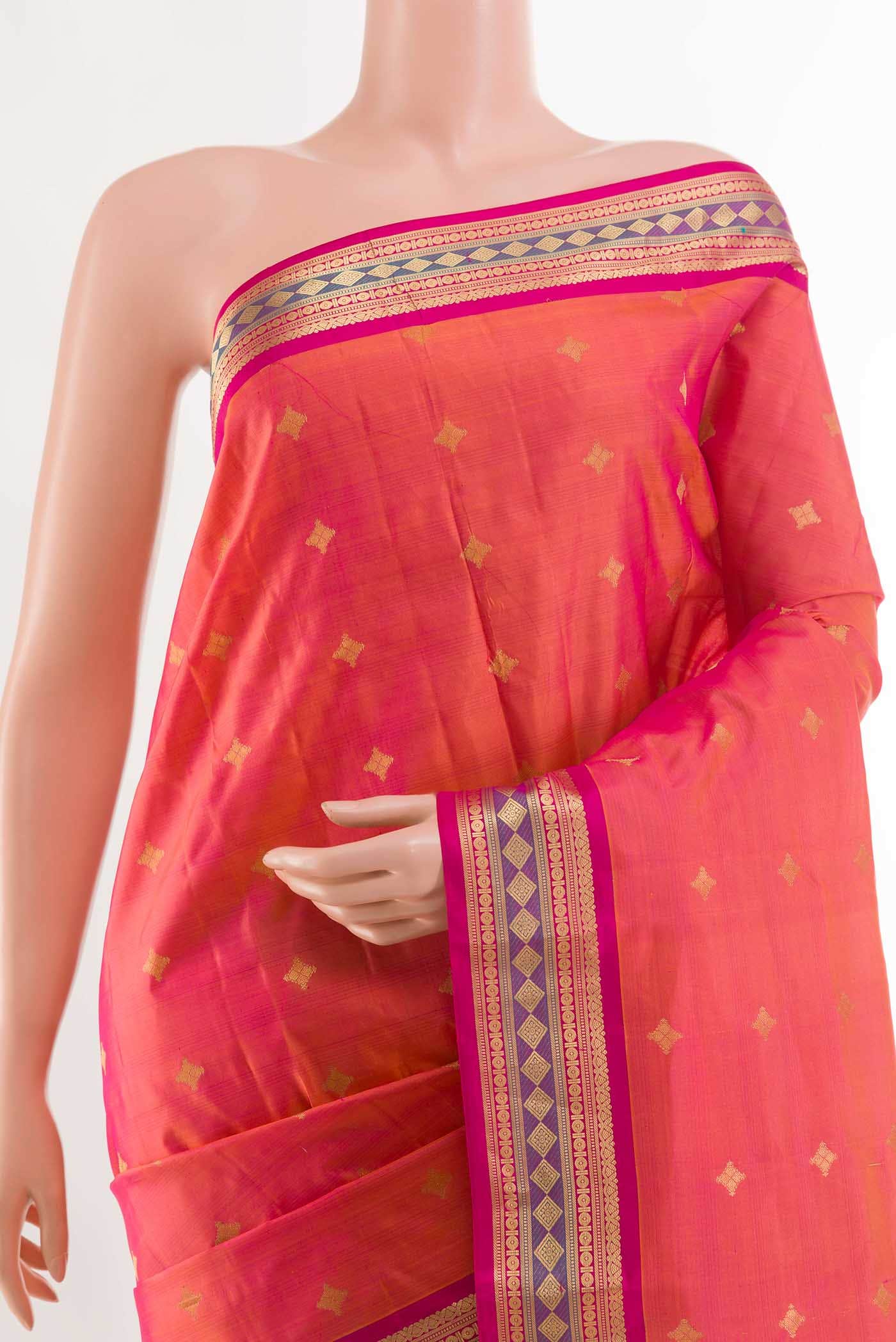 Peach Dual Tone Kanchipuram Silk Saree
