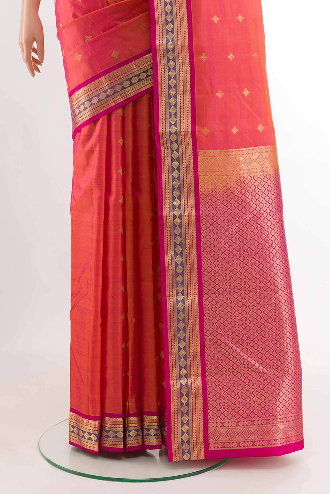 Peach Dual Tone Kanchipuram Silk Saree
