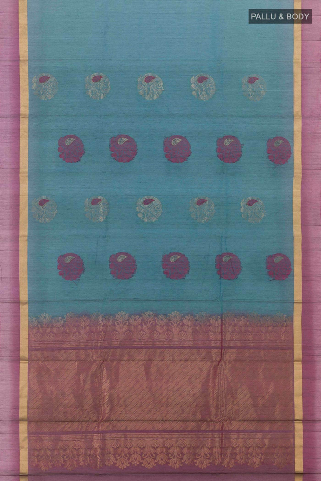 Peacock Blue Blended Kora Cotton Saree