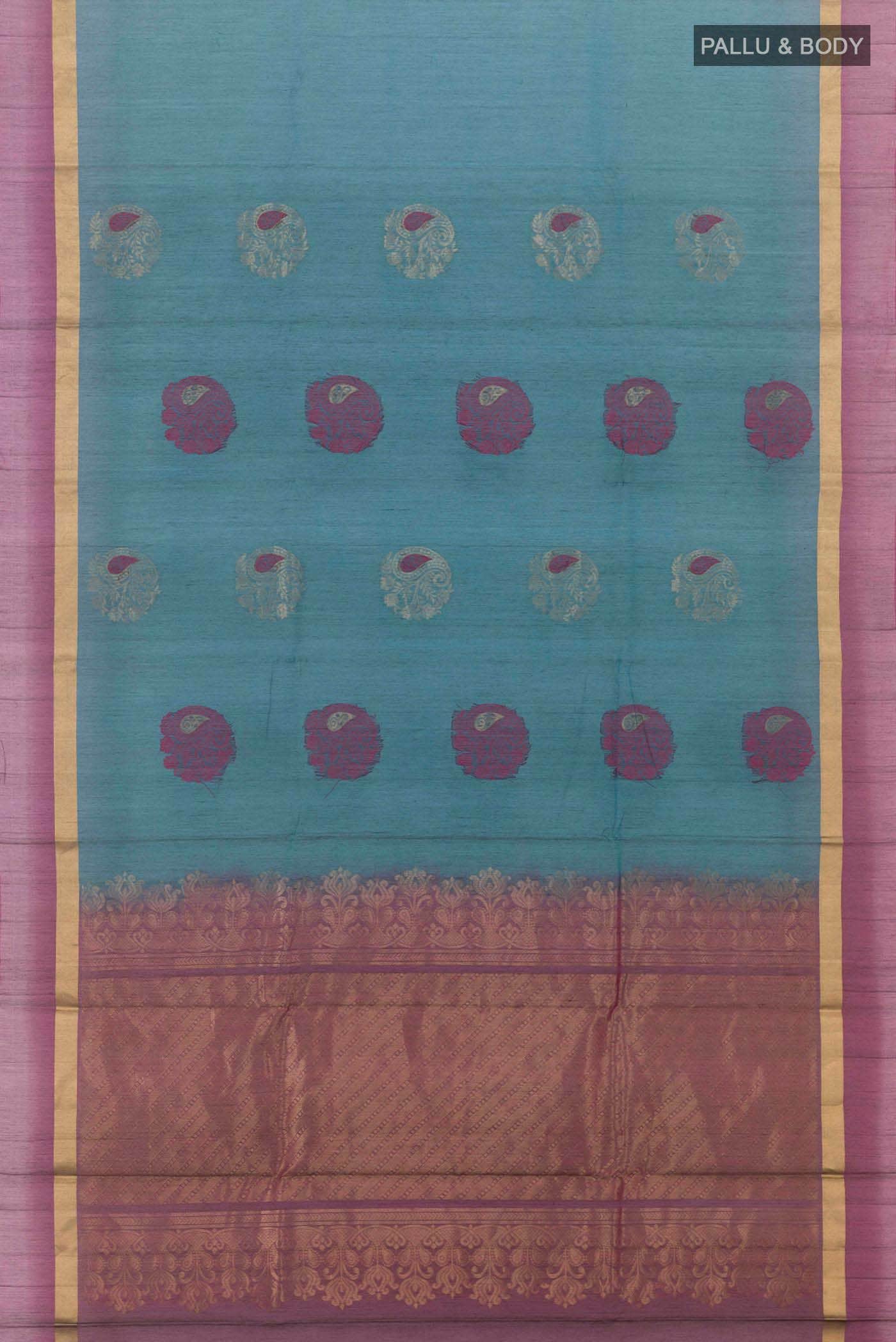 Peacock Blue Blended Kora Cotton Saree