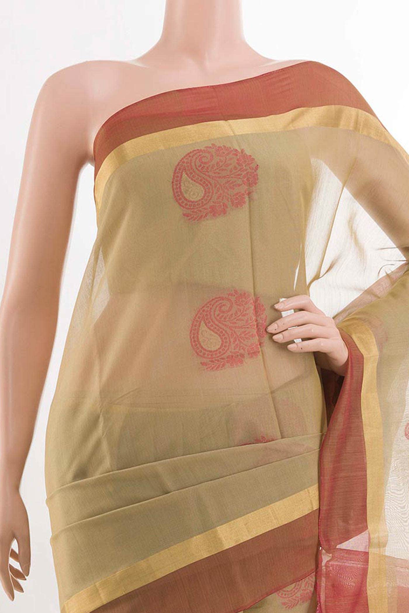 Beige Blended Kora Cotton Saree