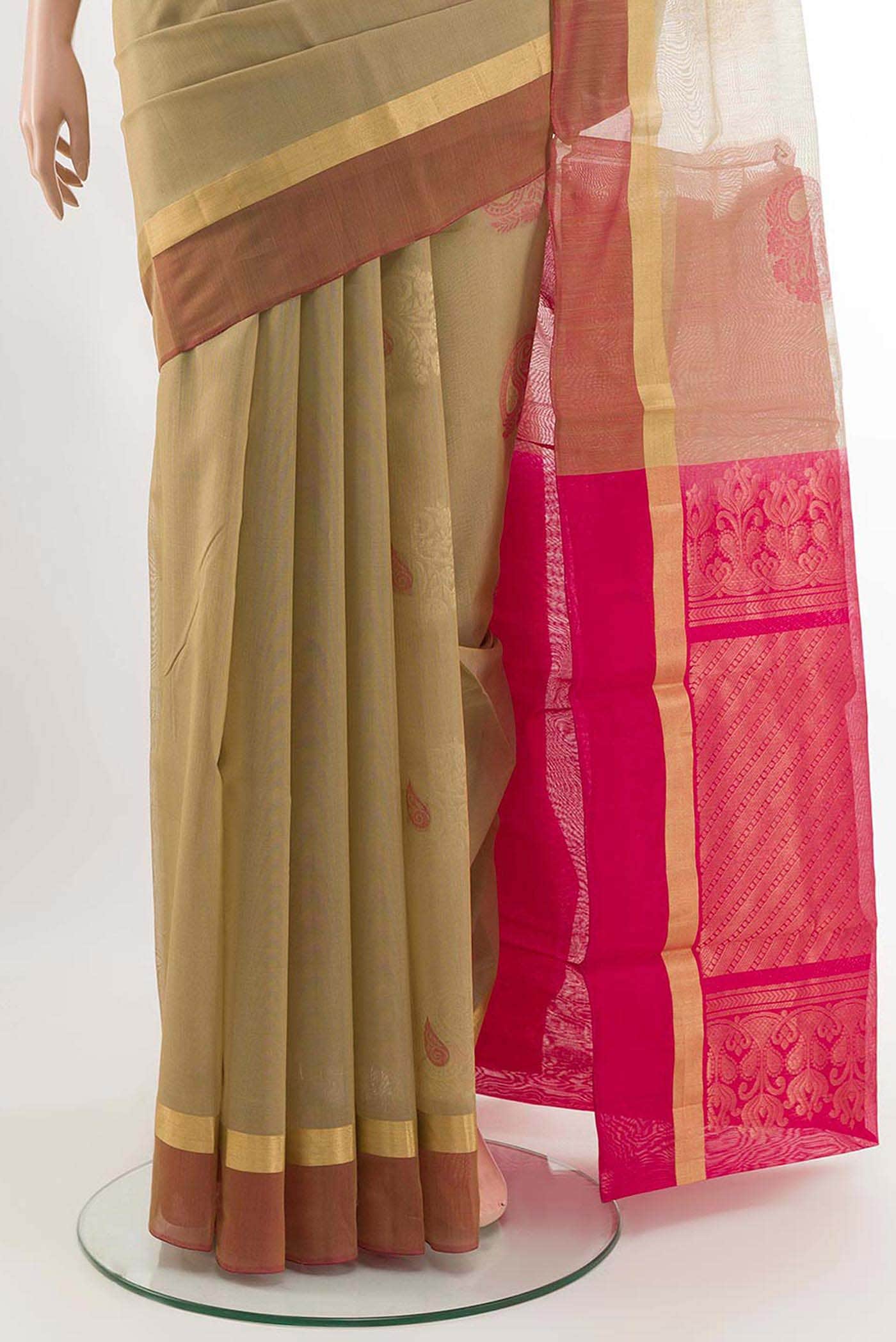 Beige Blended Kora Cotton Saree