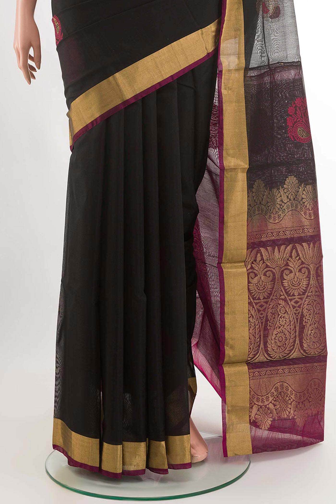 Black Blended Kora Cotton Saree