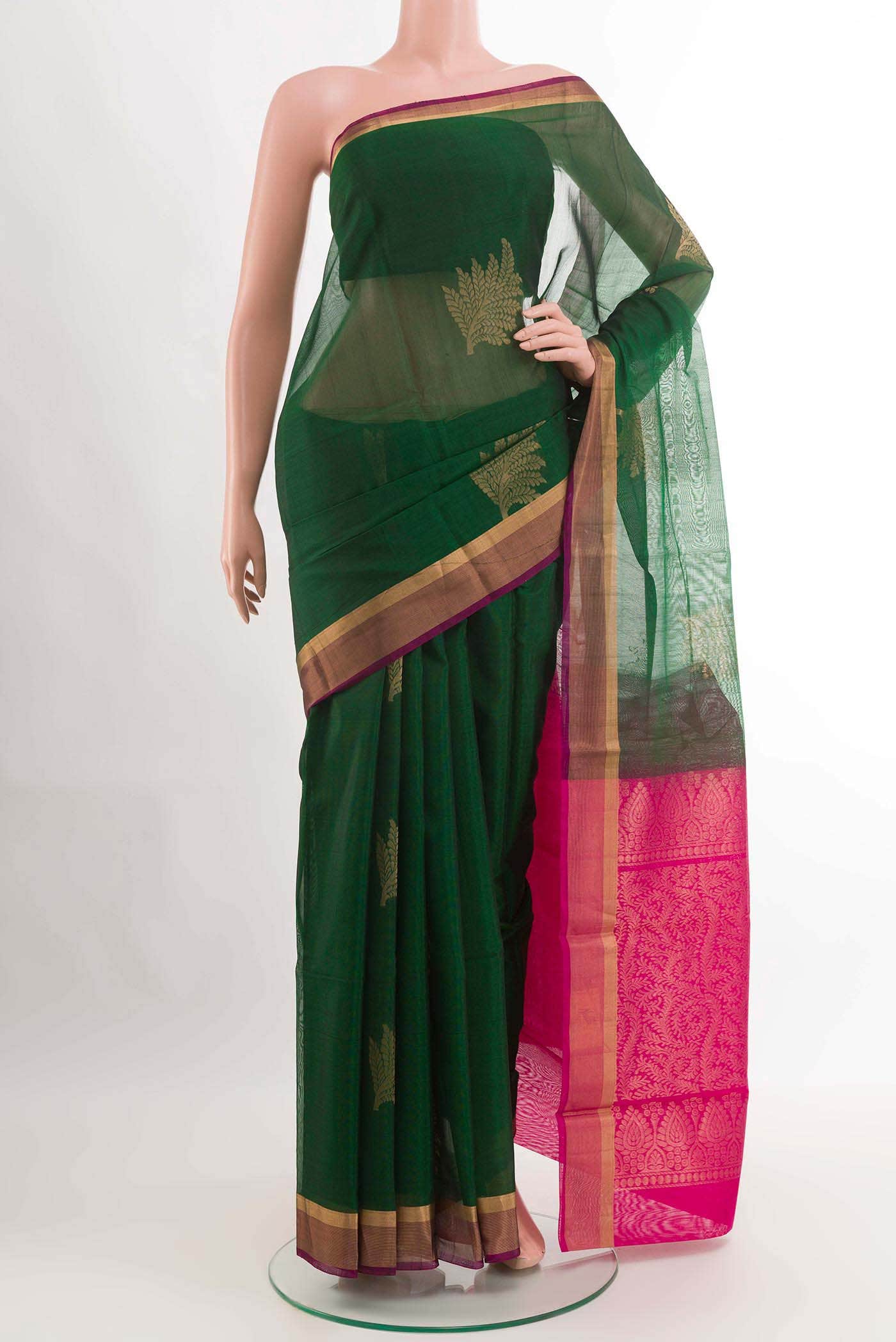 Green Blended Kora Cotton Saree