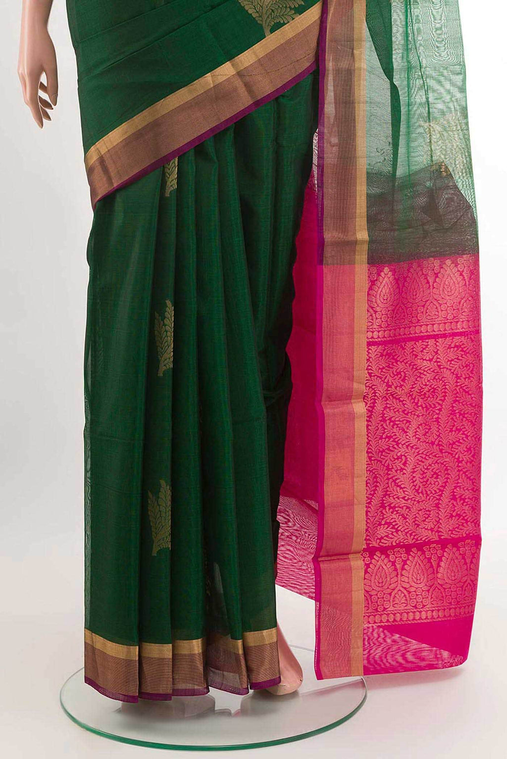Green Blended Kora Cotton Saree