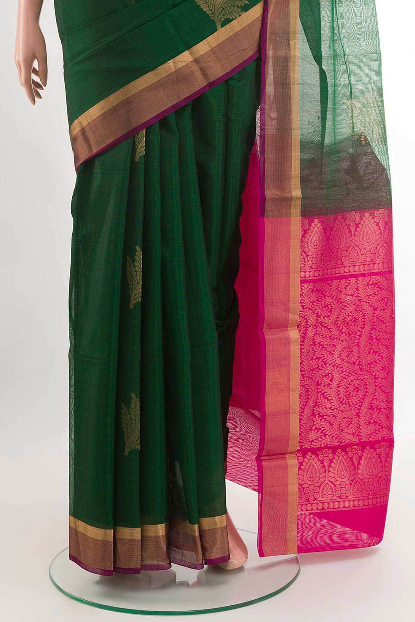 Green Blended Kora Cotton Saree