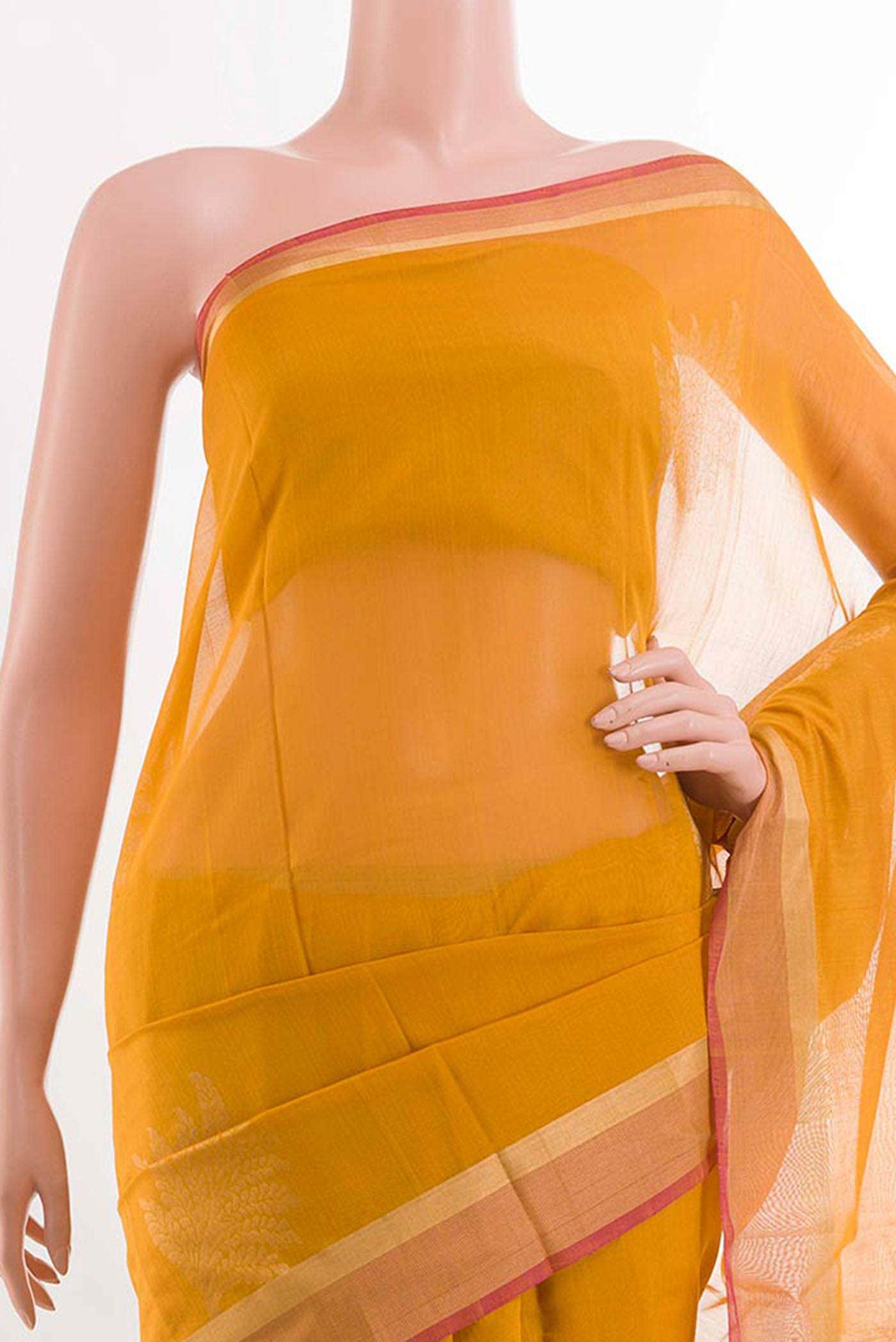 Yellow Blended Kora Cotton Saree