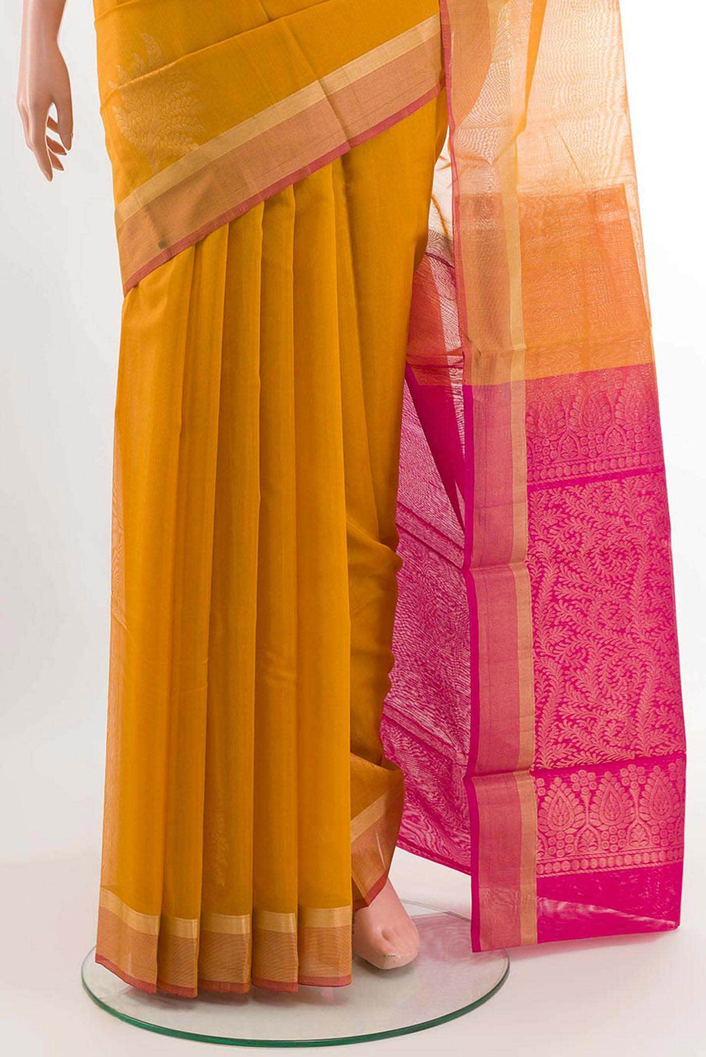 Yellow Blended Kora Cotton Saree