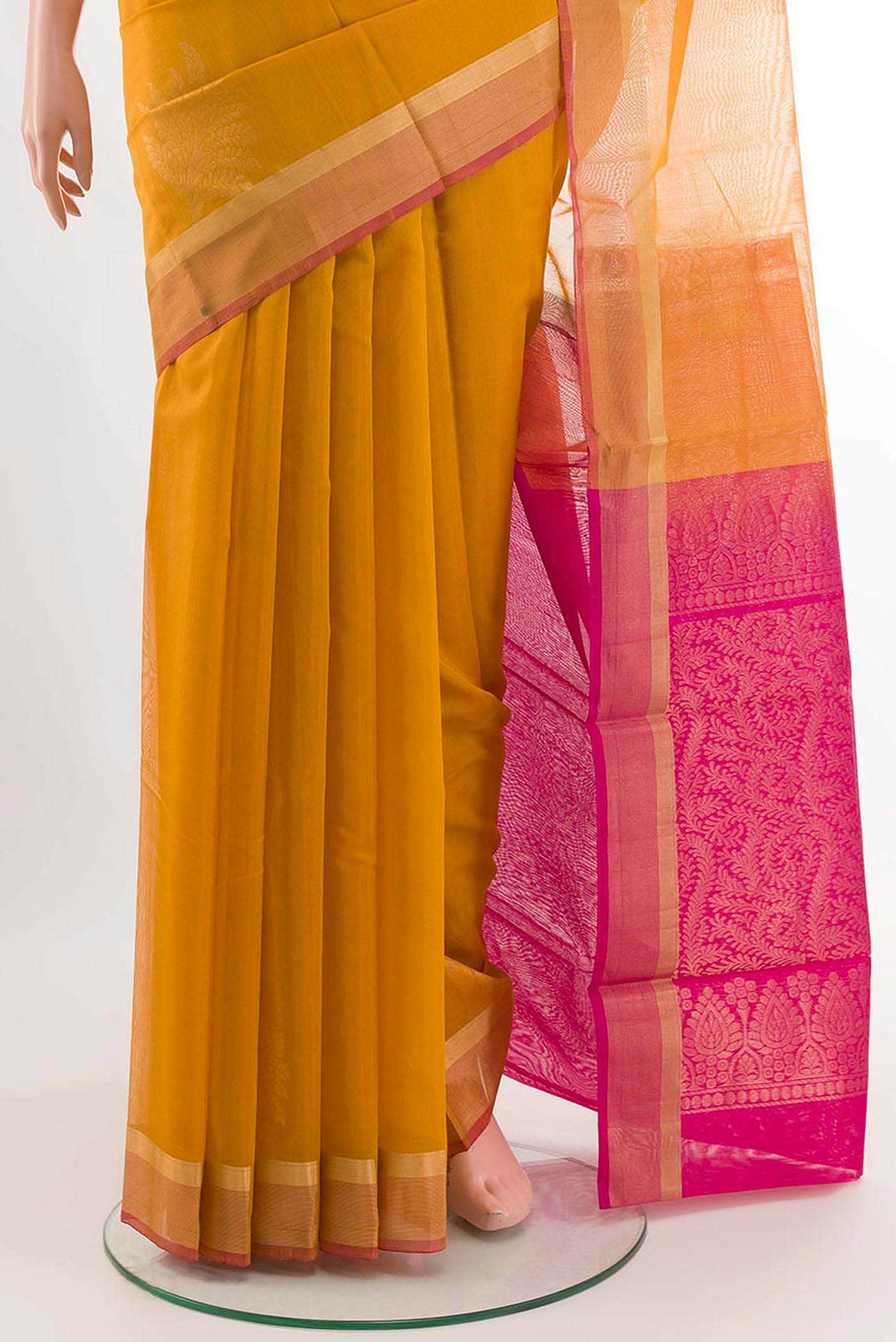 Yellow Blended Kora Cotton Saree