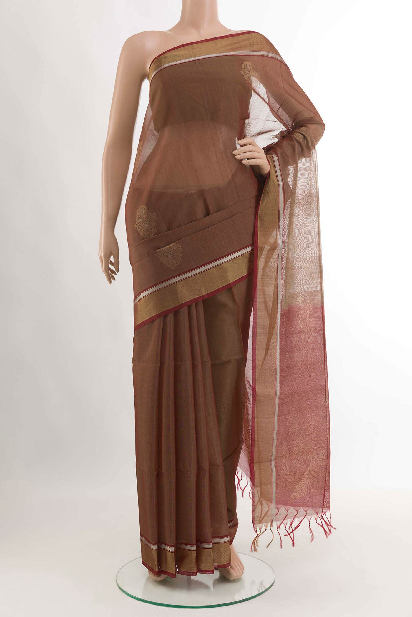 Brown Kora Cotton Saree
