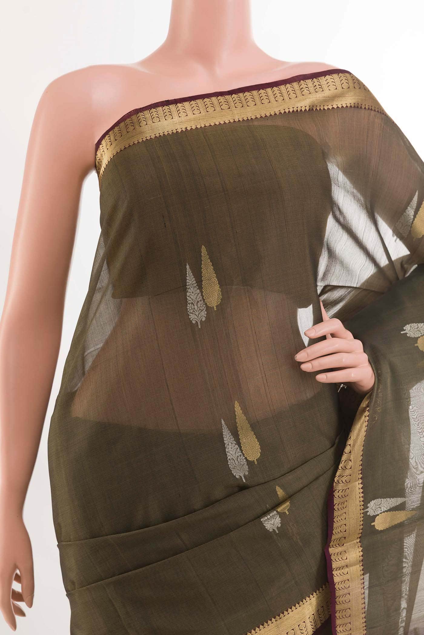 Mehandi Green Kora Cotton Saree