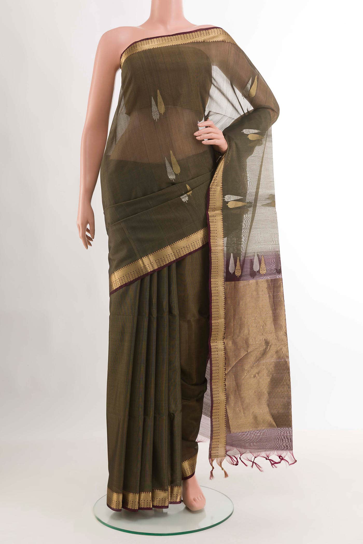 Mehandi Green Kora Cotton Saree