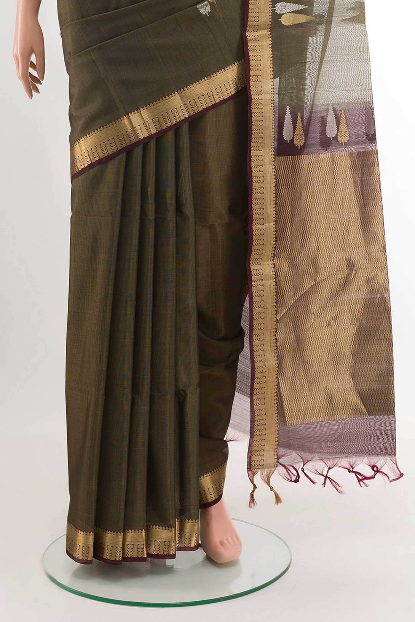 Mehandi Green Kora Cotton Saree