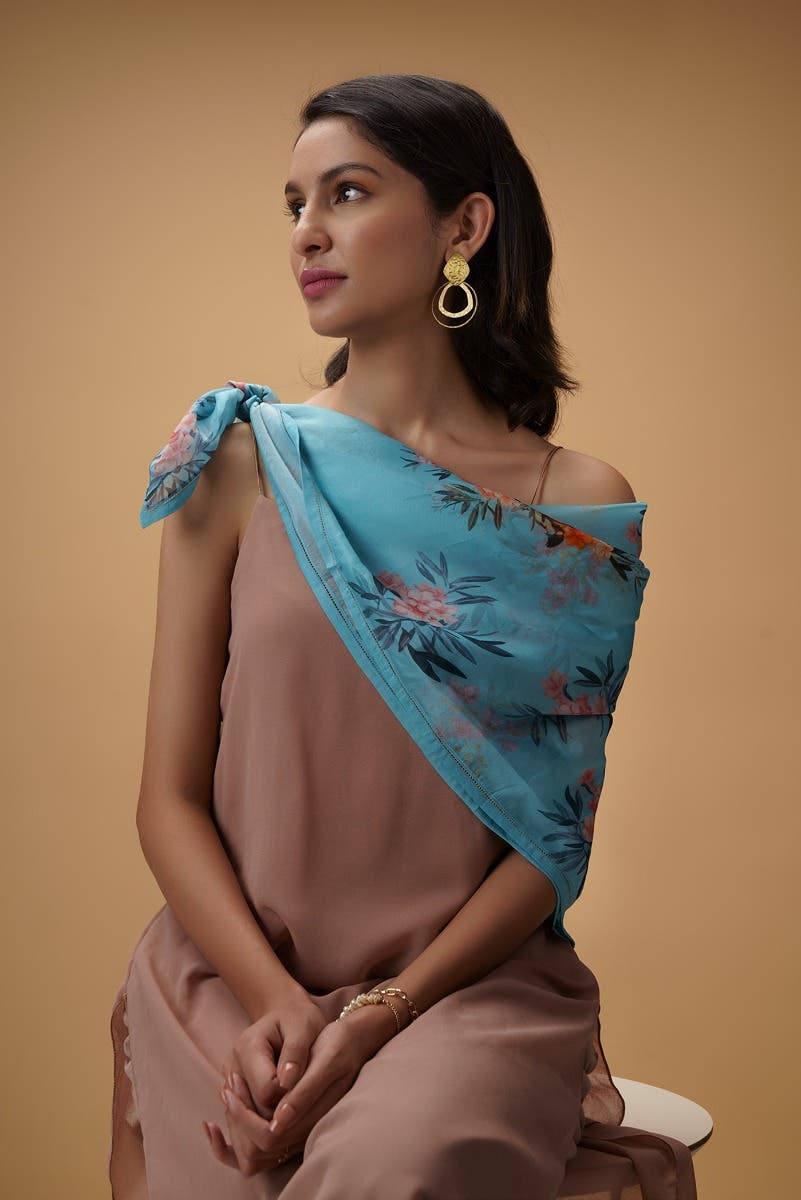 Enigmatic bulbuls blue Scarf from Birds of Paradise, Scarves & Stoles Collection