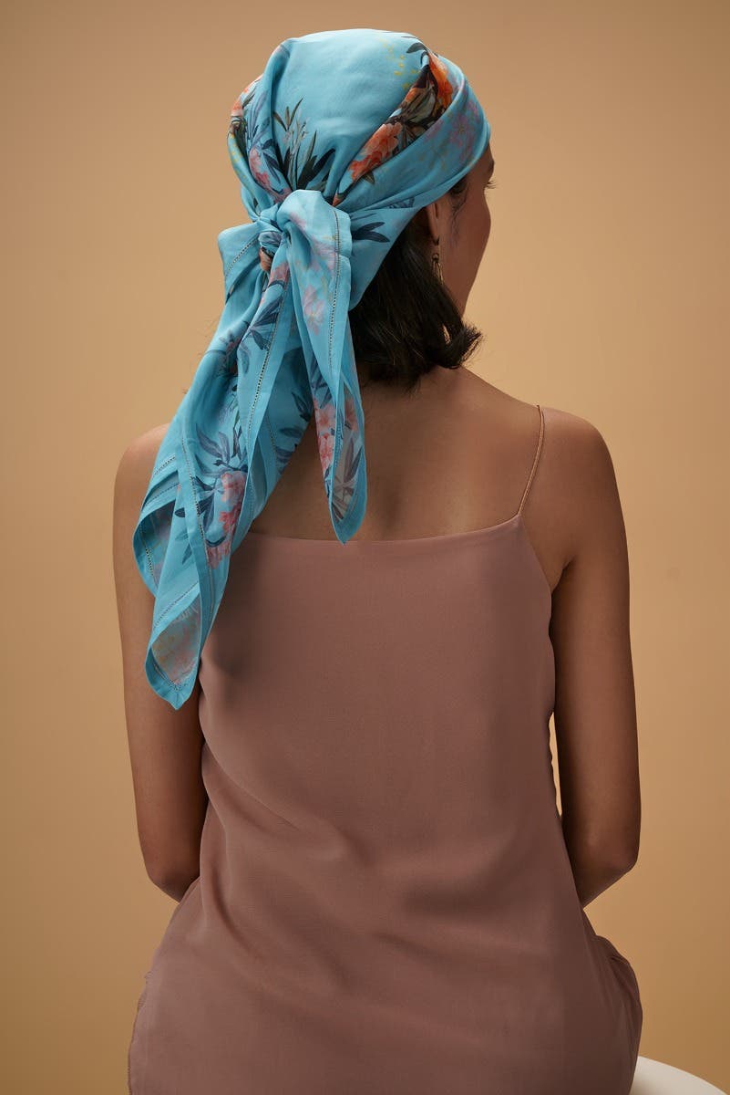Enigmatic bulbuls blue Scarf from Birds of Paradise, Scarves & Stoles Collection