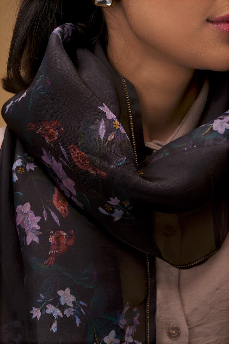 The Sparrows black Stole from Birds of Paradise, Scarves & Stoles Collection