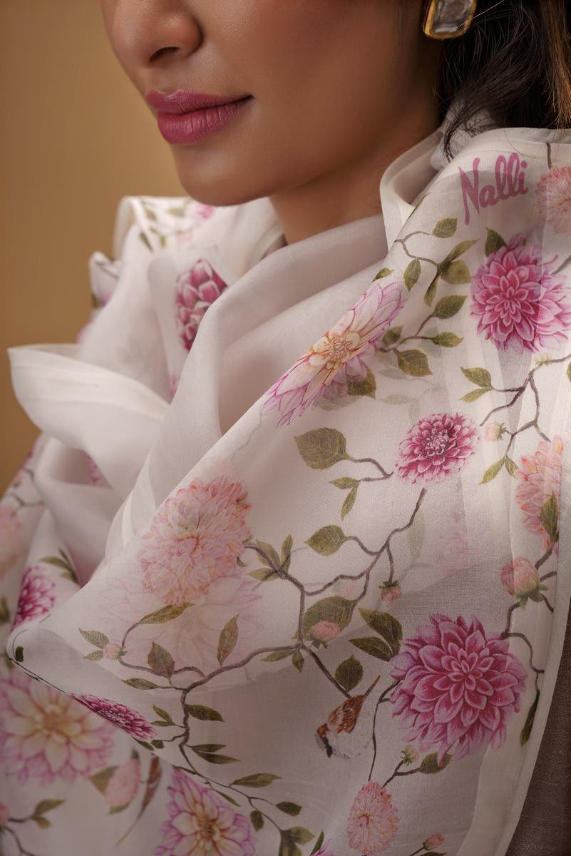 The Story of Dahlia & Sparrows Off white Stole from Birds of Paradise, Scarves & Stoles Collection