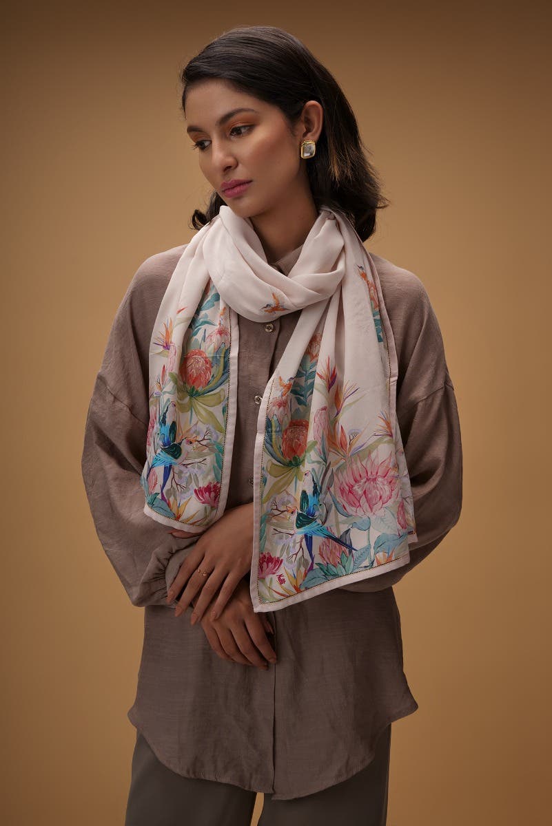 Lovers on the Branch off white Stole from Birds of Paradise, Scarves & Stoles Collection
