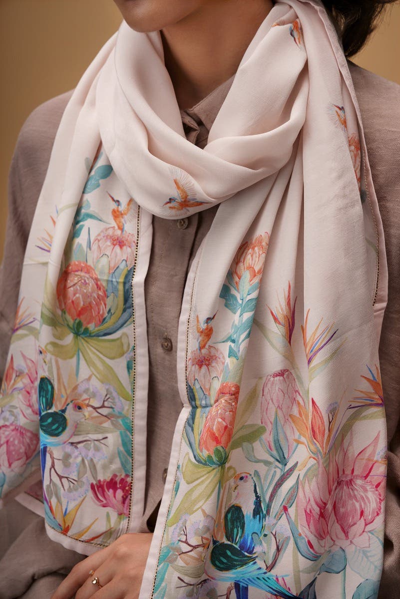Lovers on the Branch off white Stole from Birds of Paradise, Scarves & Stoles Collection