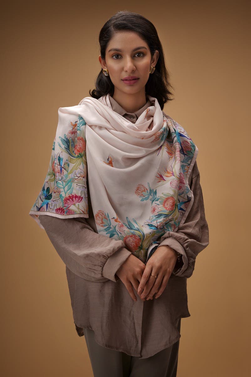 Lovers on the Branch off white Stole from Birds of Paradise, Scarves & Stoles Collection