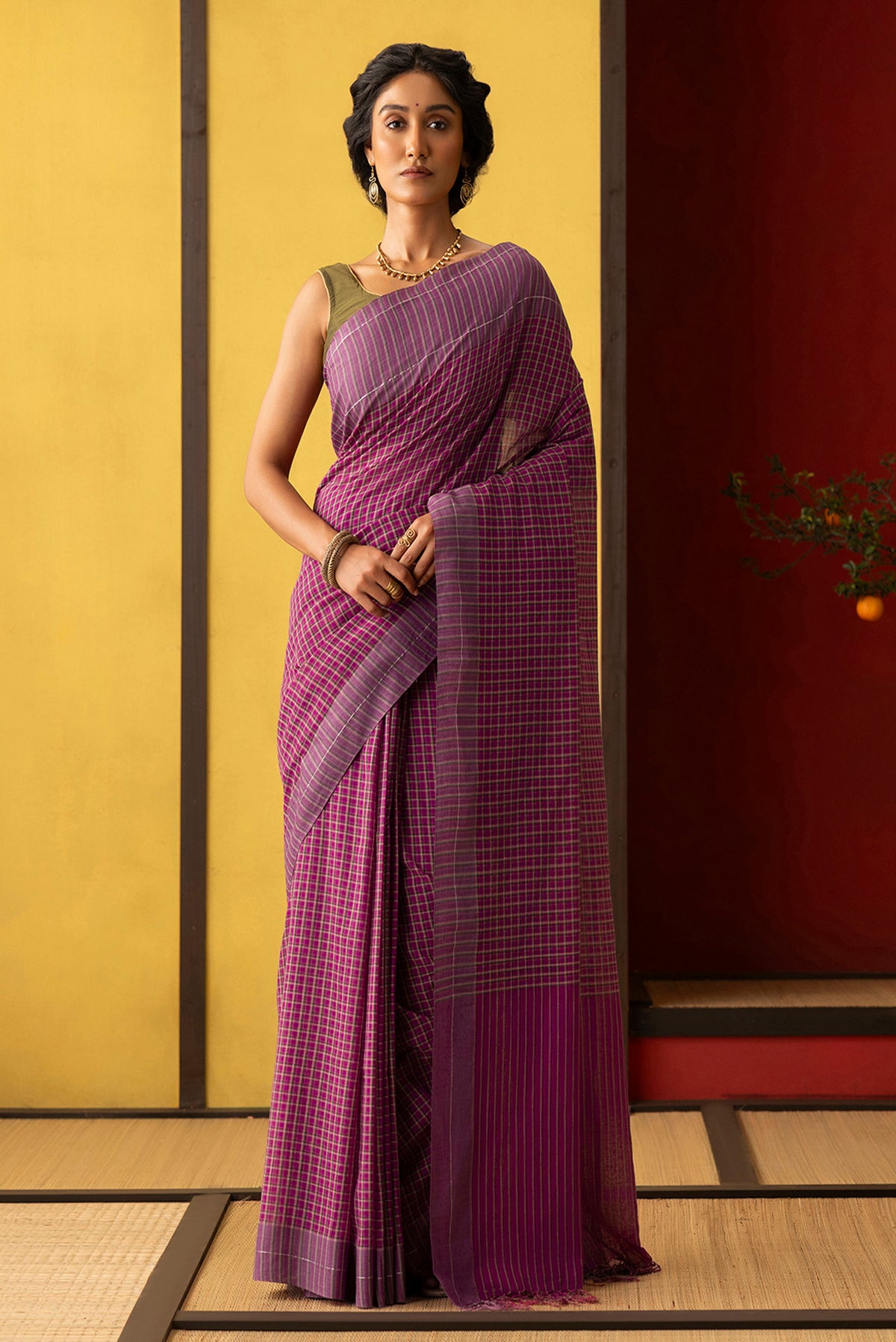 Patang-Burgundy Cotton Saree