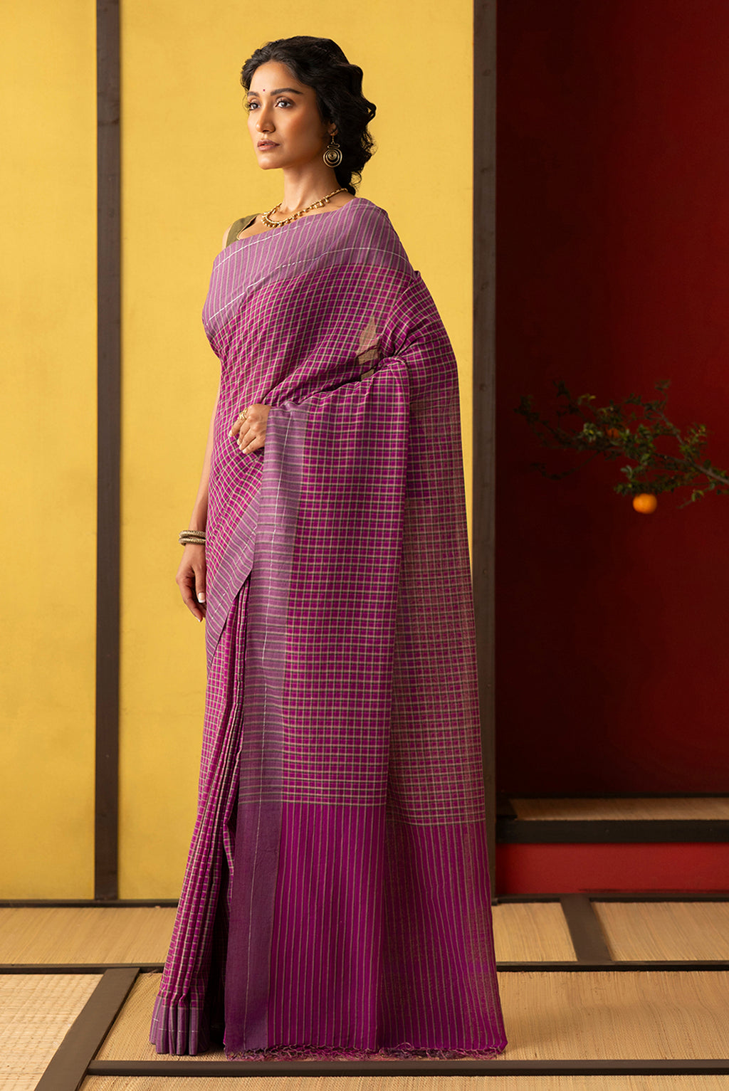 Patang-Burgundy Cotton Saree