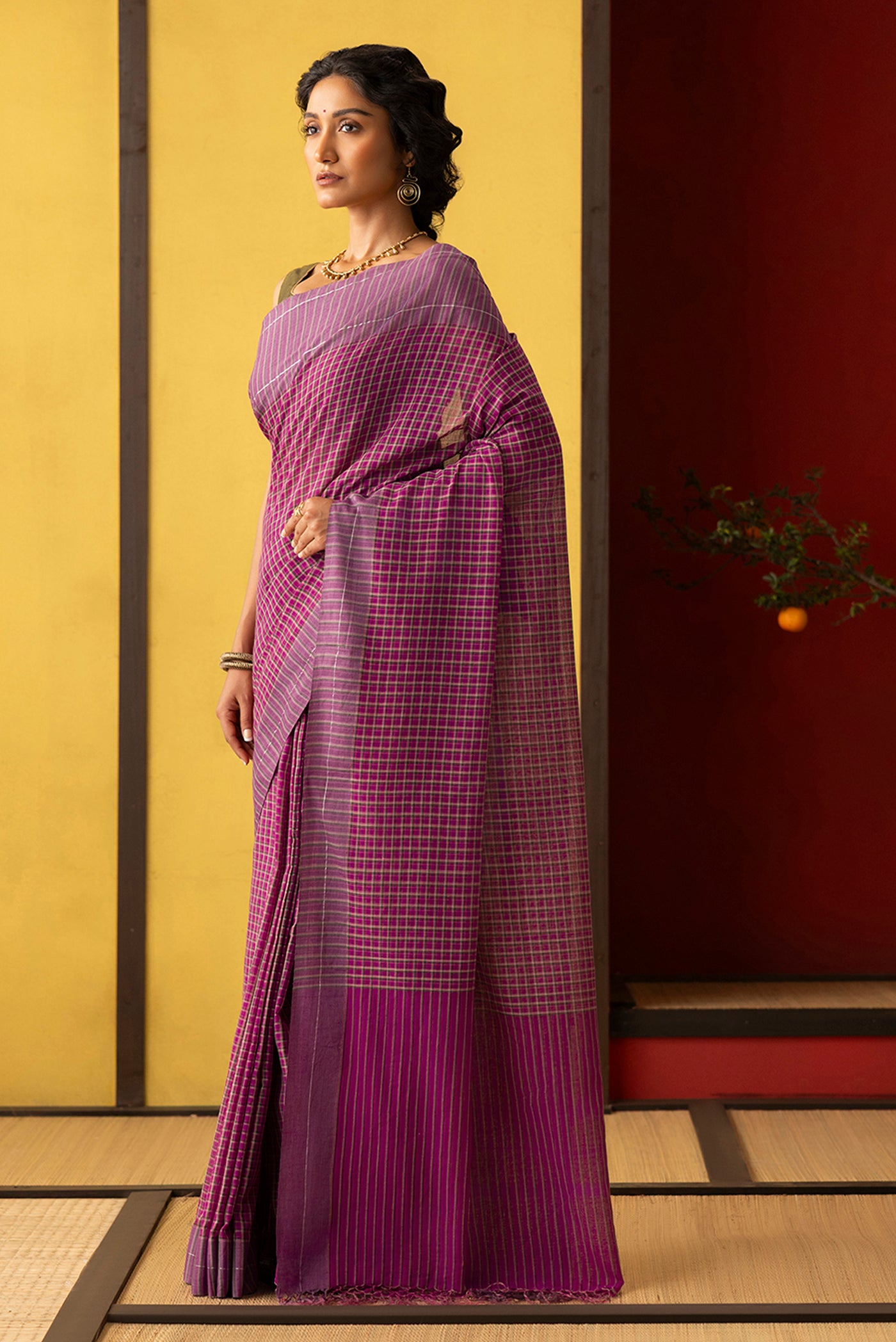Patang-Burgundy Cotton Saree
