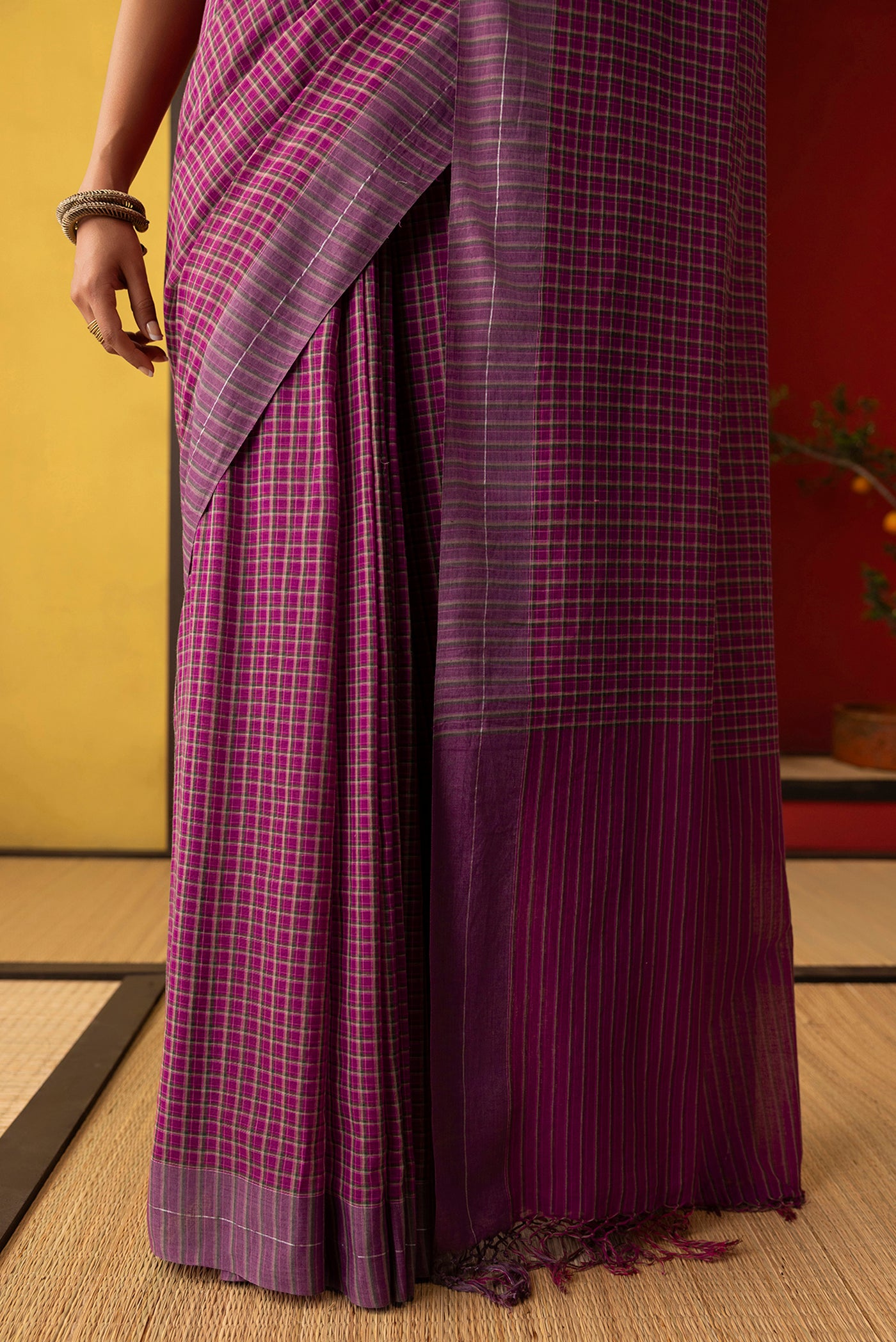 Patang-Burgundy Cotton Saree