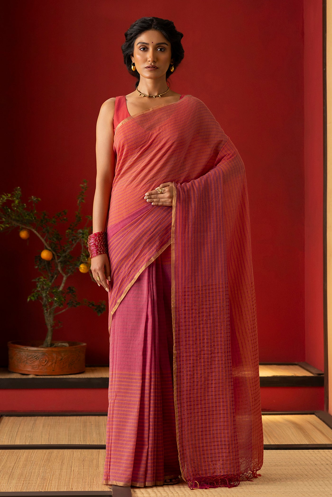 Fiza-Pink Cotton Saree