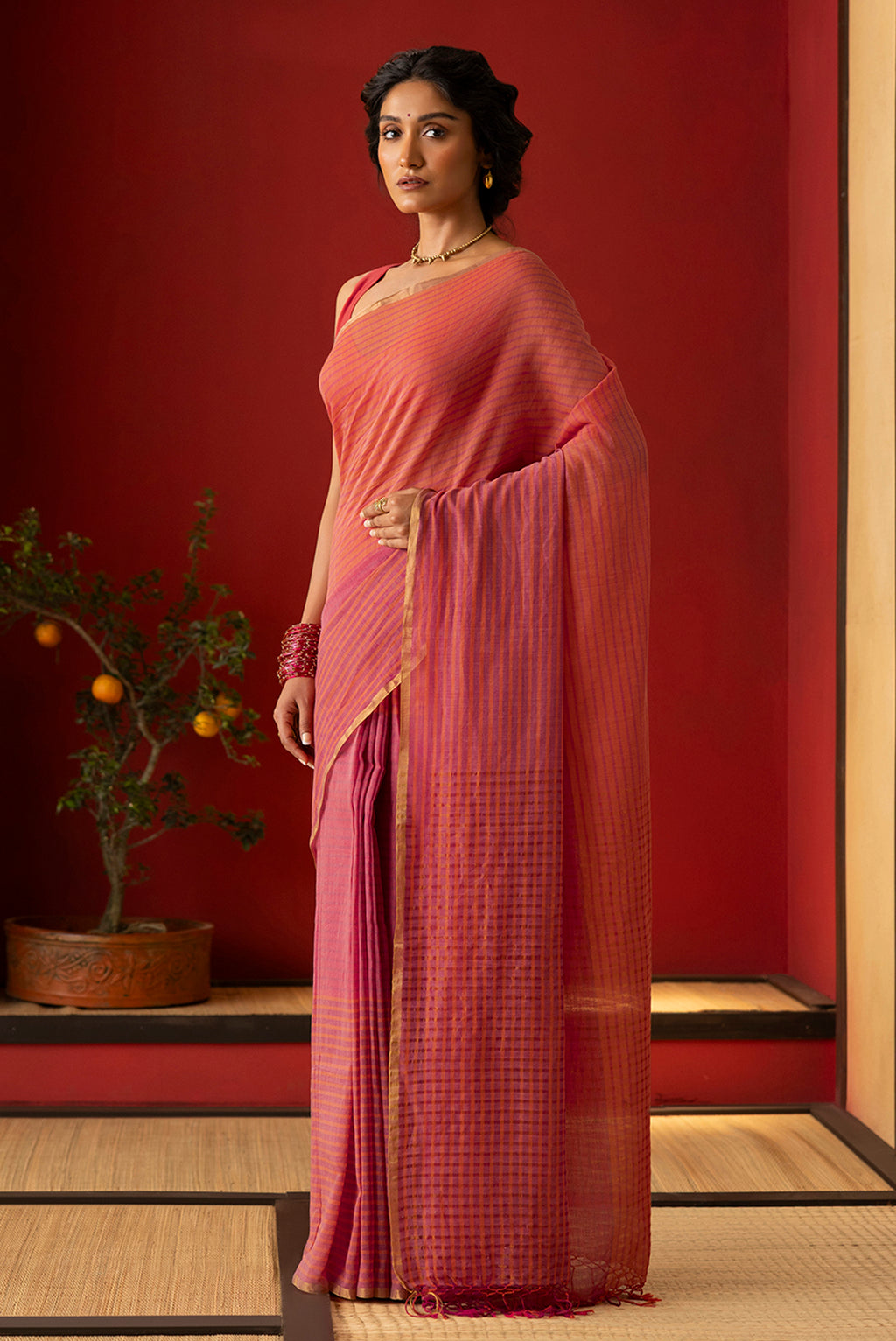 Fiza-Pink Cotton Saree