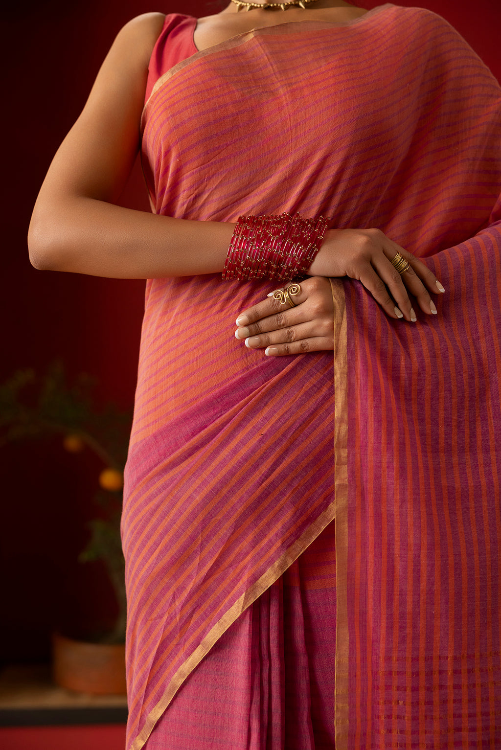 Fiza-Pink Cotton Saree