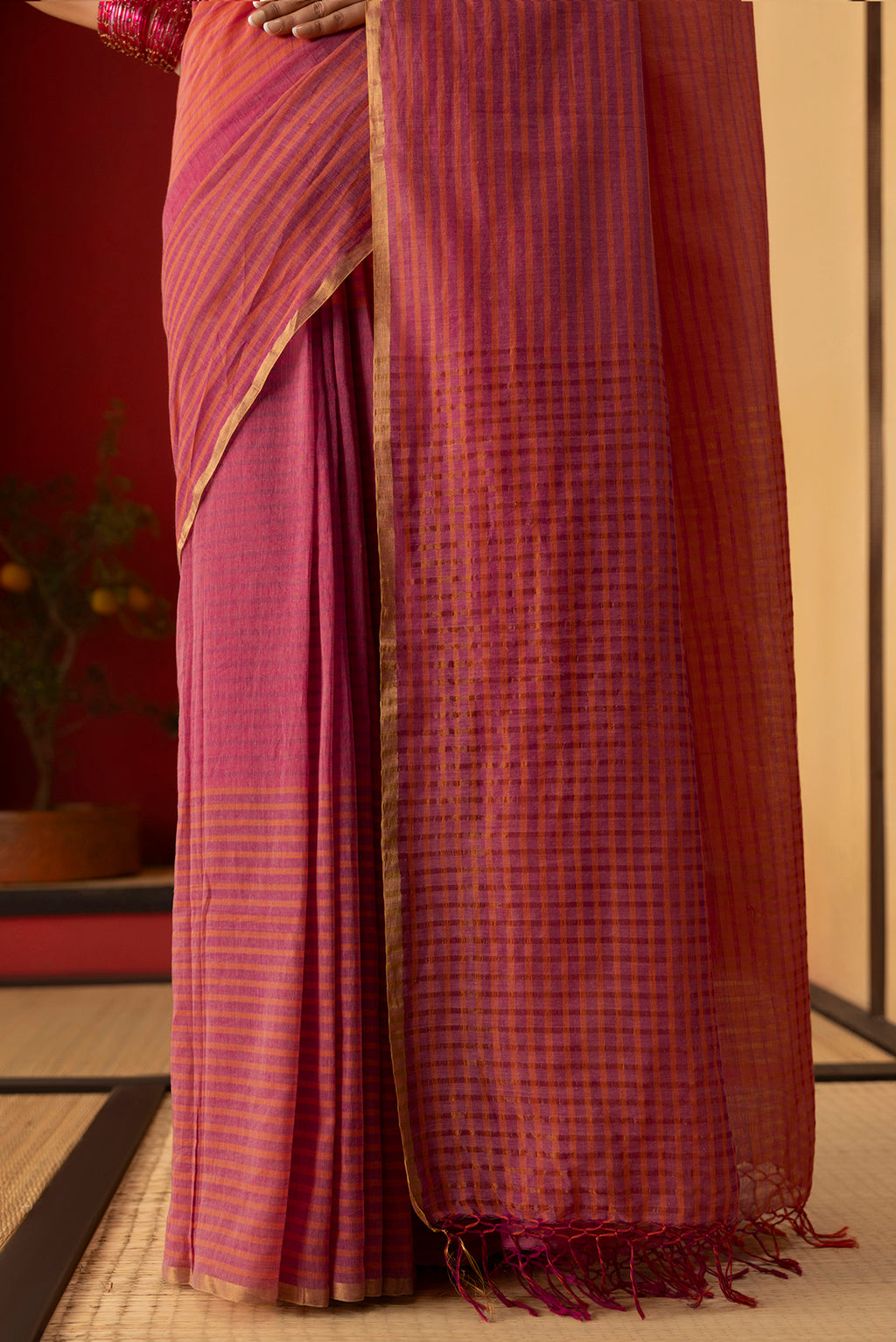 Fiza-Pink Cotton Saree
