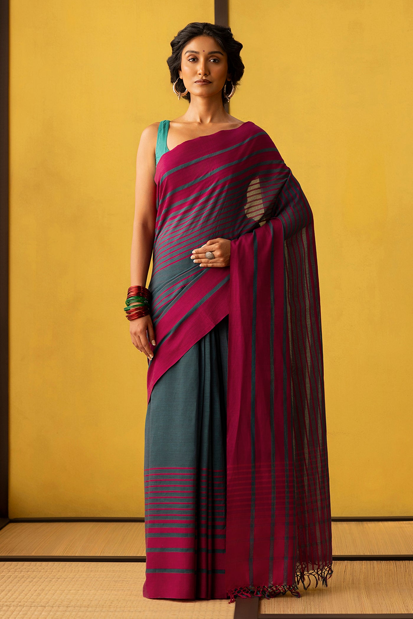 Titli-Dark Teal Cotton Saree