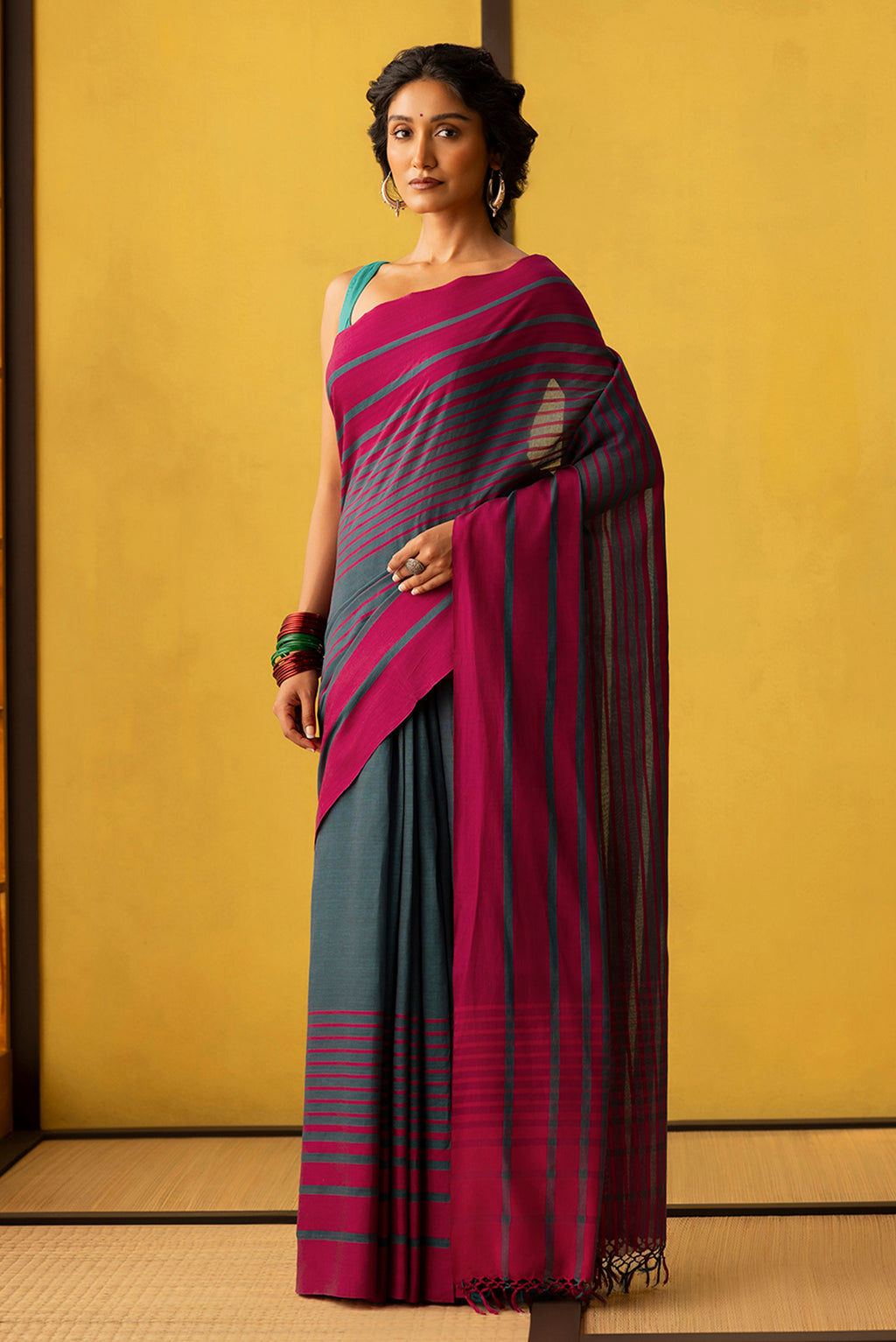 Titli-Dark Teal Cotton Saree