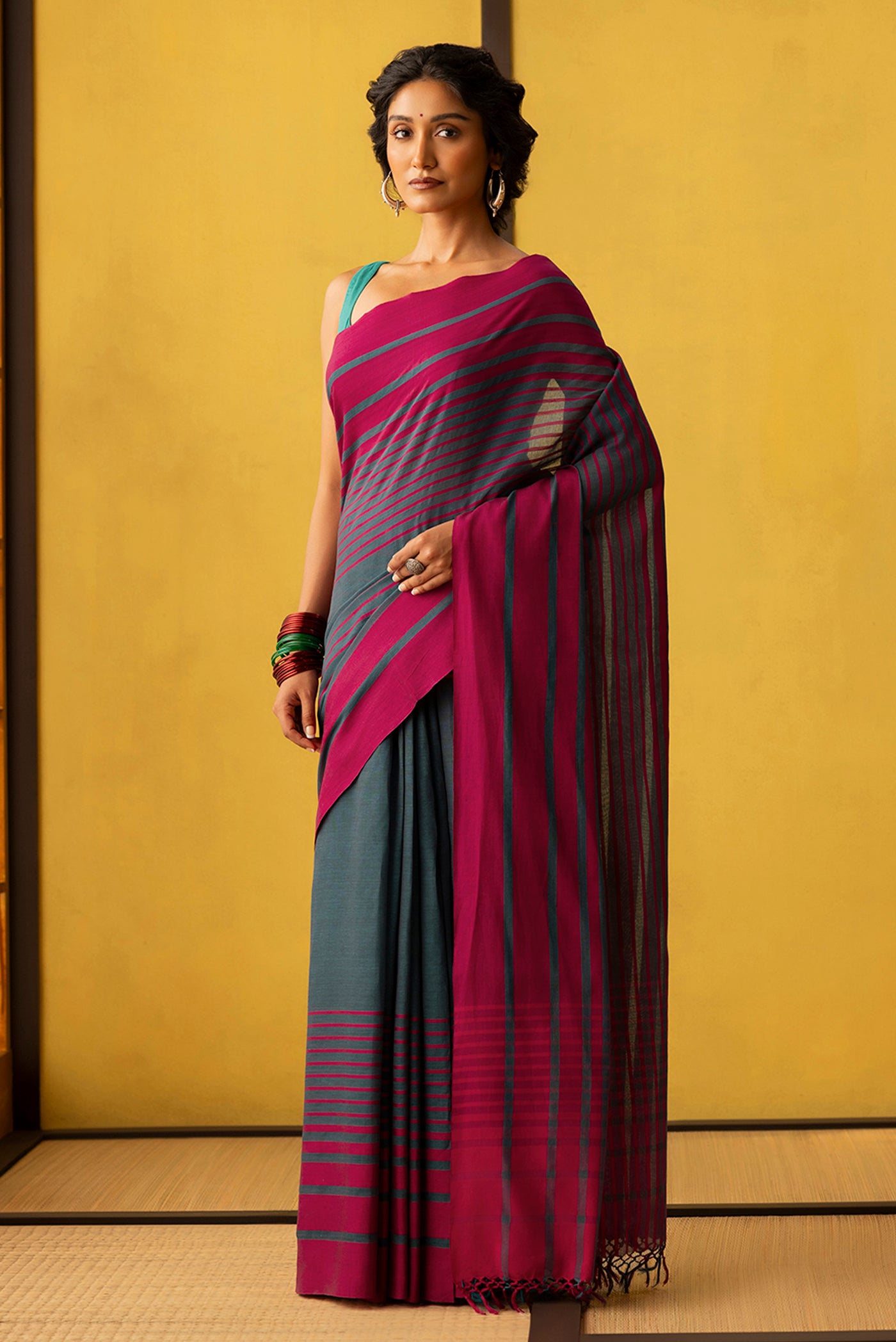 Titli-Dark Teal Cotton Saree