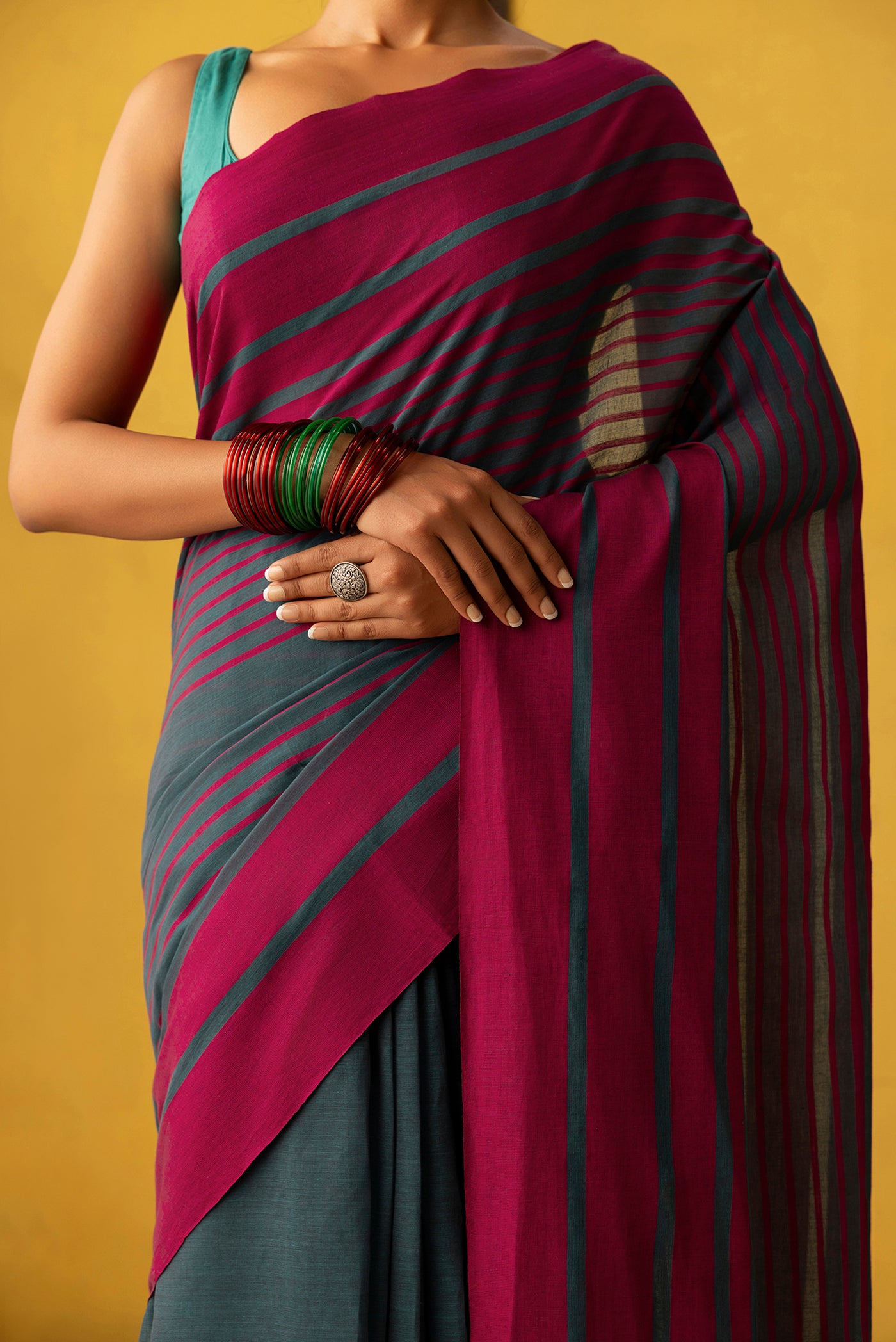 Titli-Dark Teal Cotton Saree