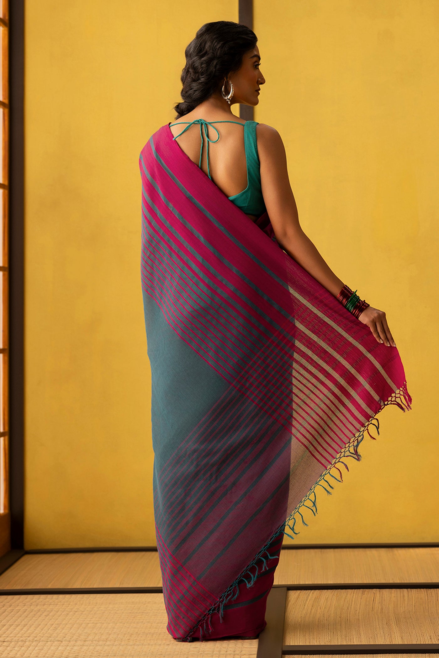 Titli-Dark Teal Cotton Saree