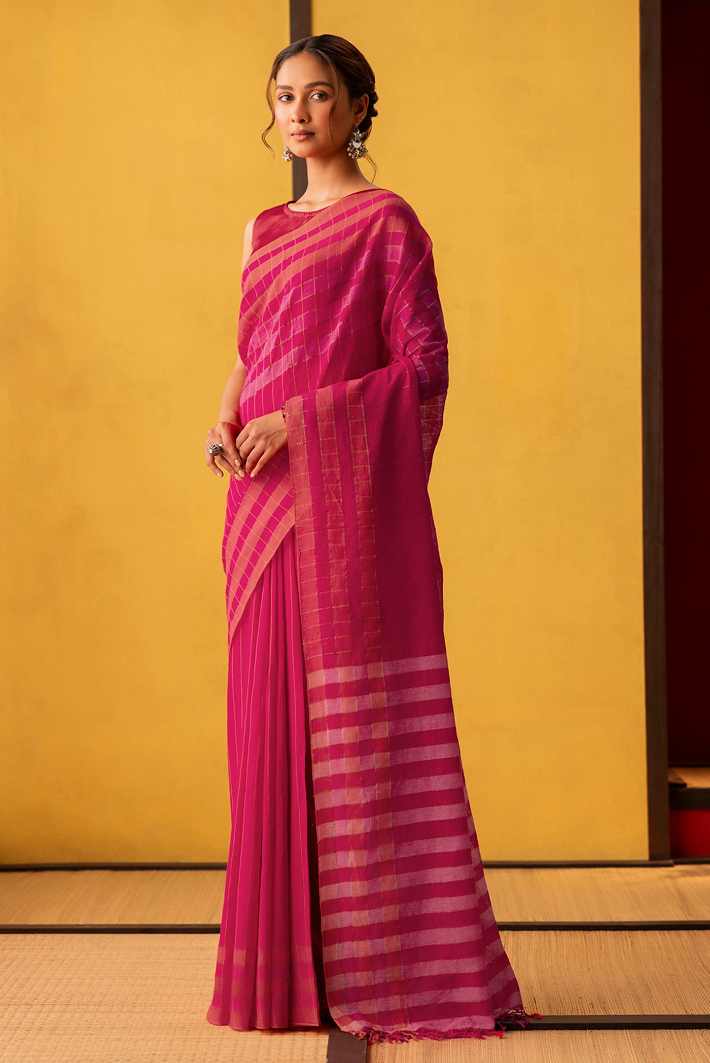 Kuhu-Hot Pink Cotton Saree