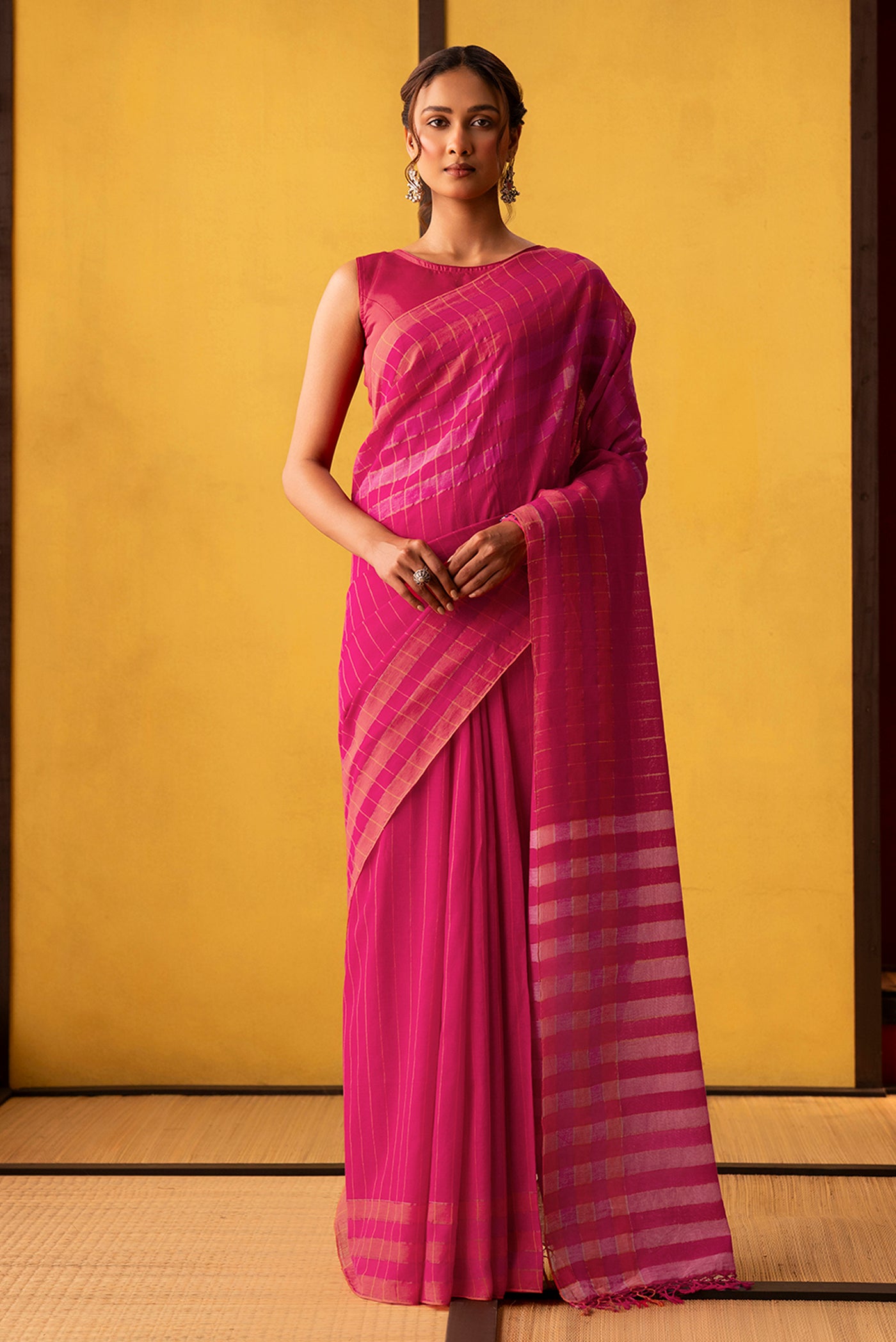 Kuhu-Hot Pink Cotton Saree
