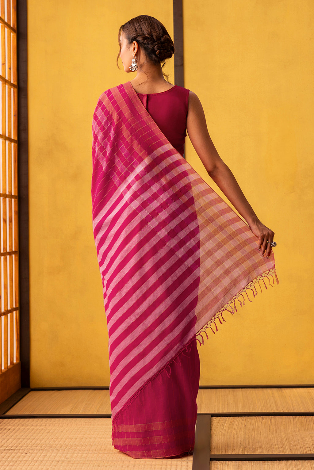 Kuhu-Hot Pink Cotton Saree