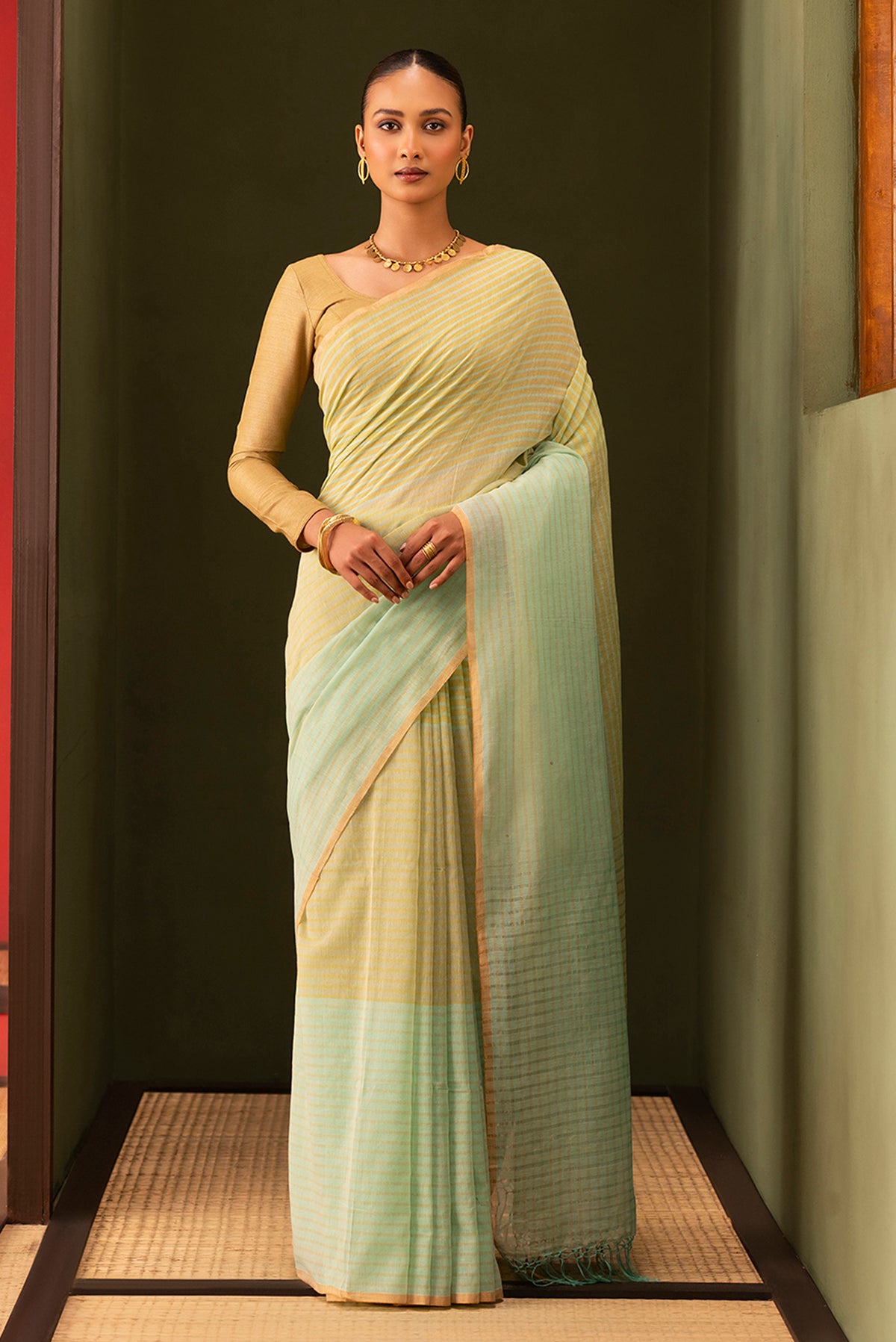 Fiza-Pista Green Cotton Saree