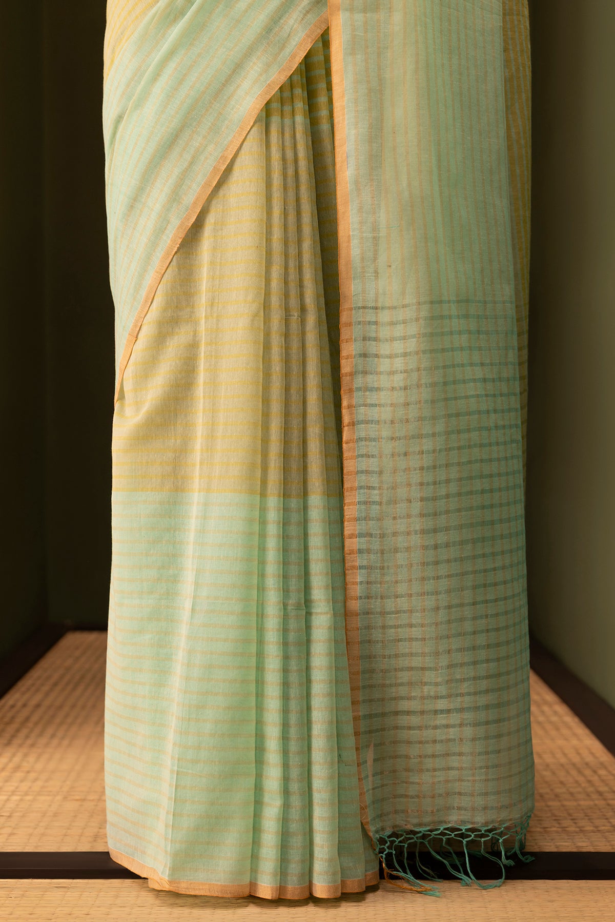Fiza-Pista Green Cotton Saree