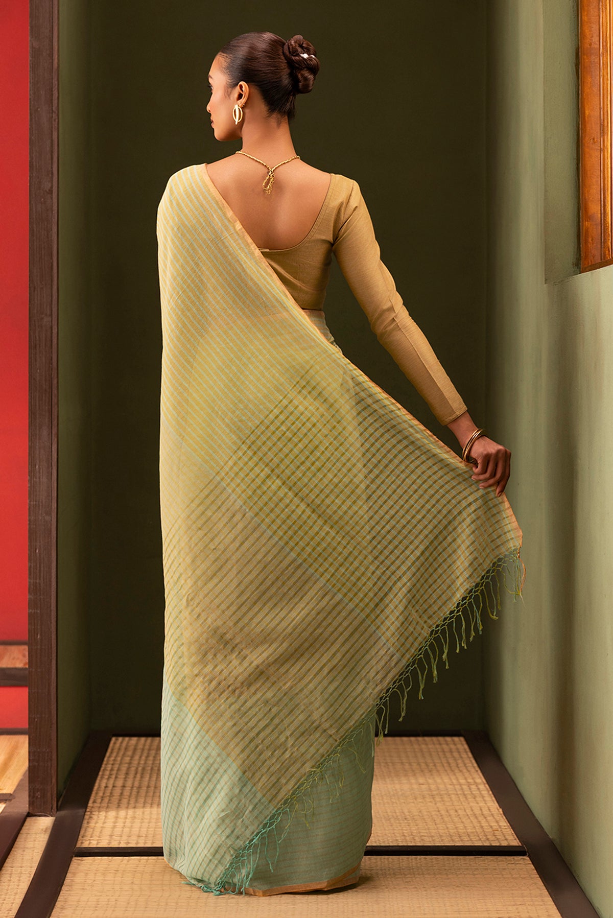 Fiza-Pista Green Cotton Saree