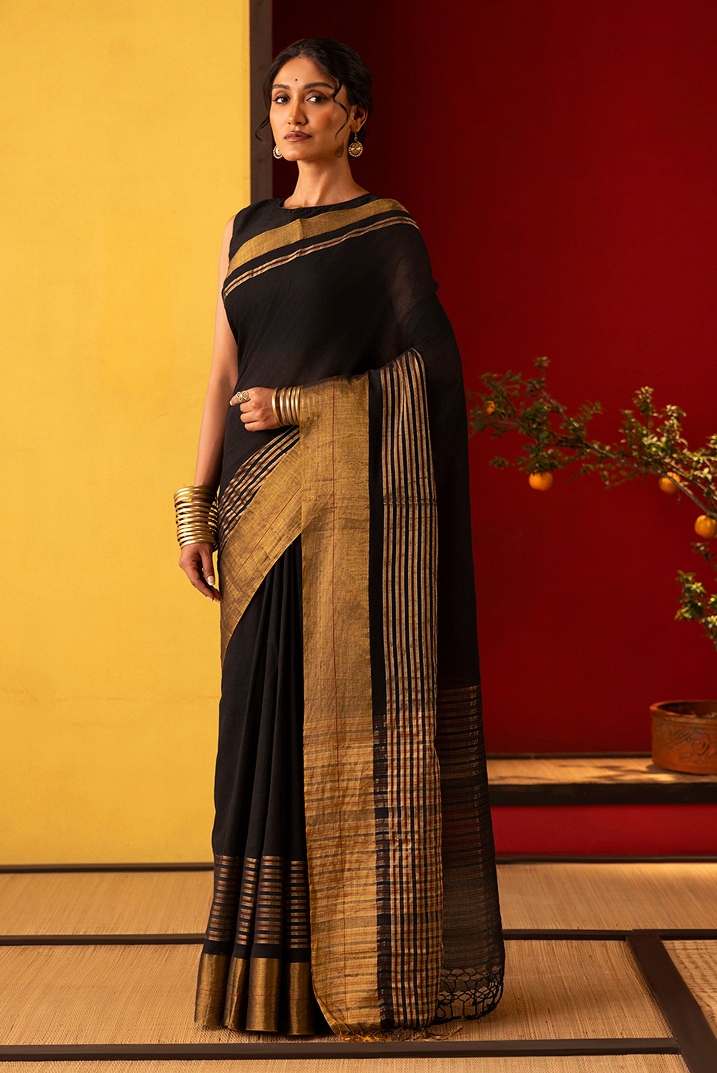 Surahi-Black Cotton Saree