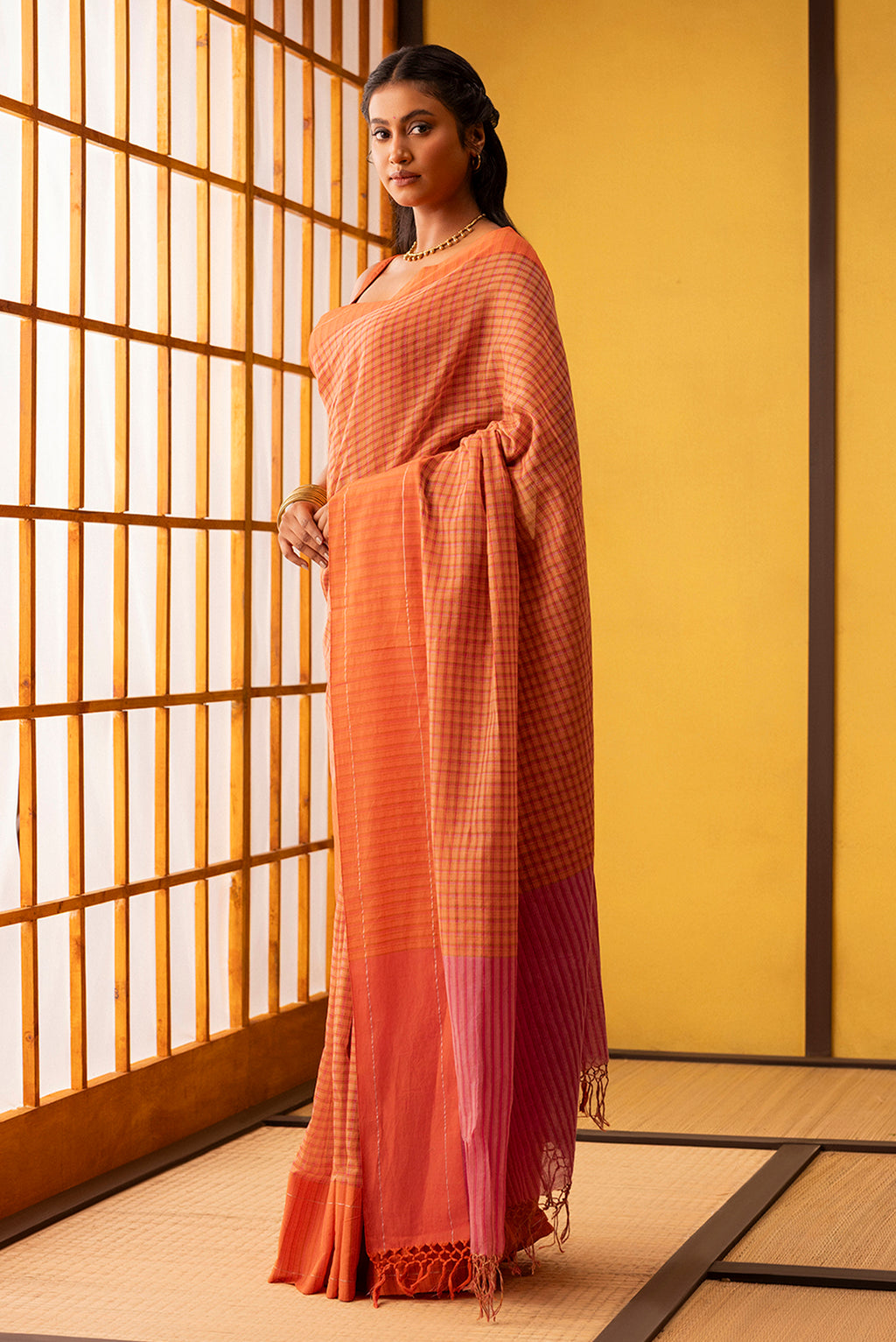 Patang-Orange Cotton Saree