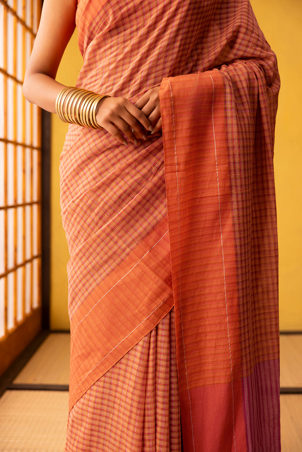 Patang-Orange Cotton Saree