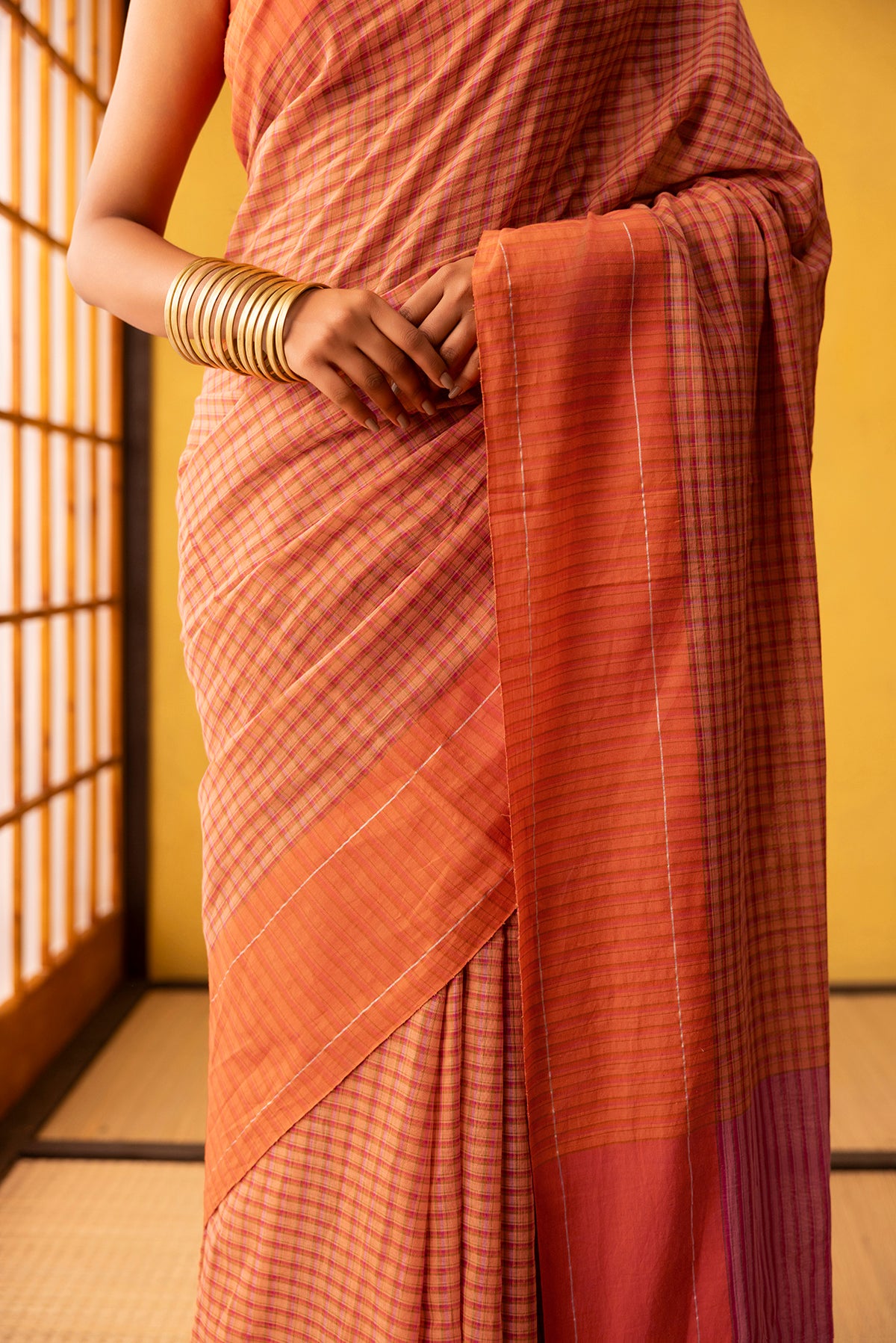 Patang-Orange Cotton Saree