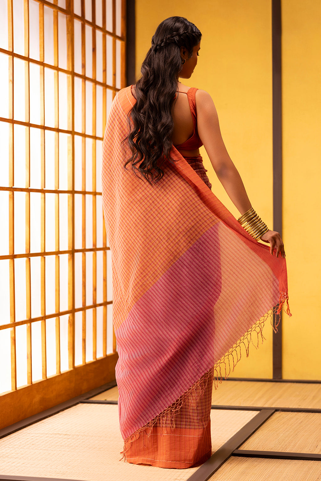 Patang-Orange Cotton Saree